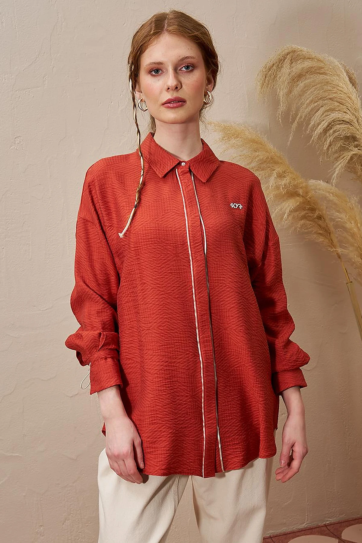 Hidden Placket Viscose Tunic Terracotta