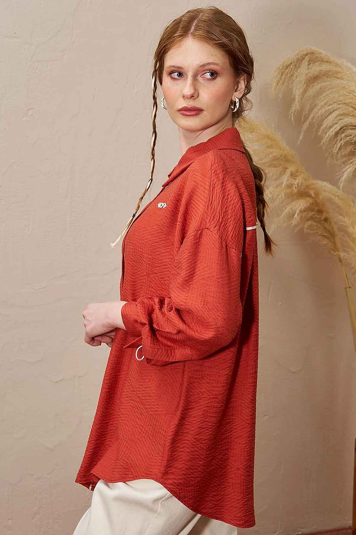 Hidden Placket Viscose Tunic Terracotta