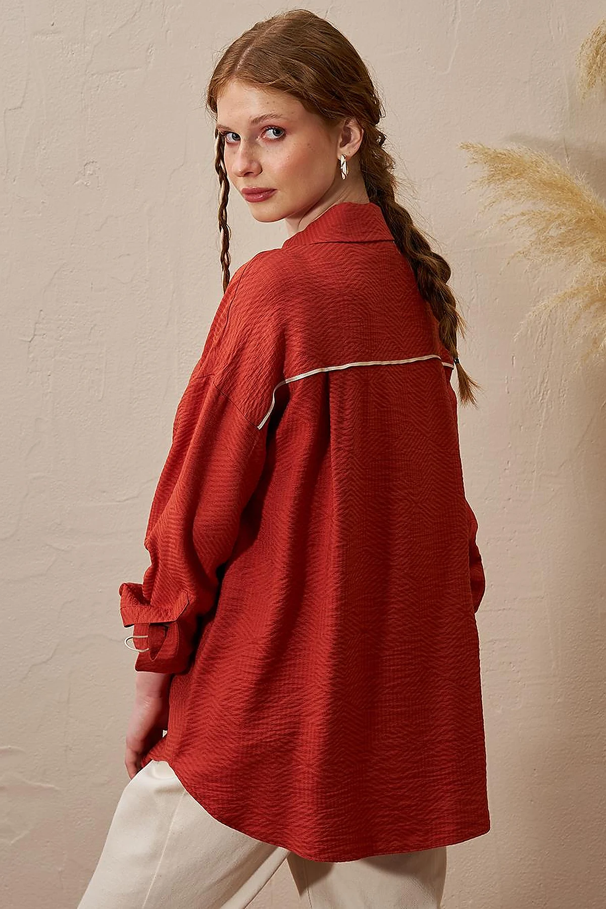 Hidden Placket Viscose Tunic Terracotta