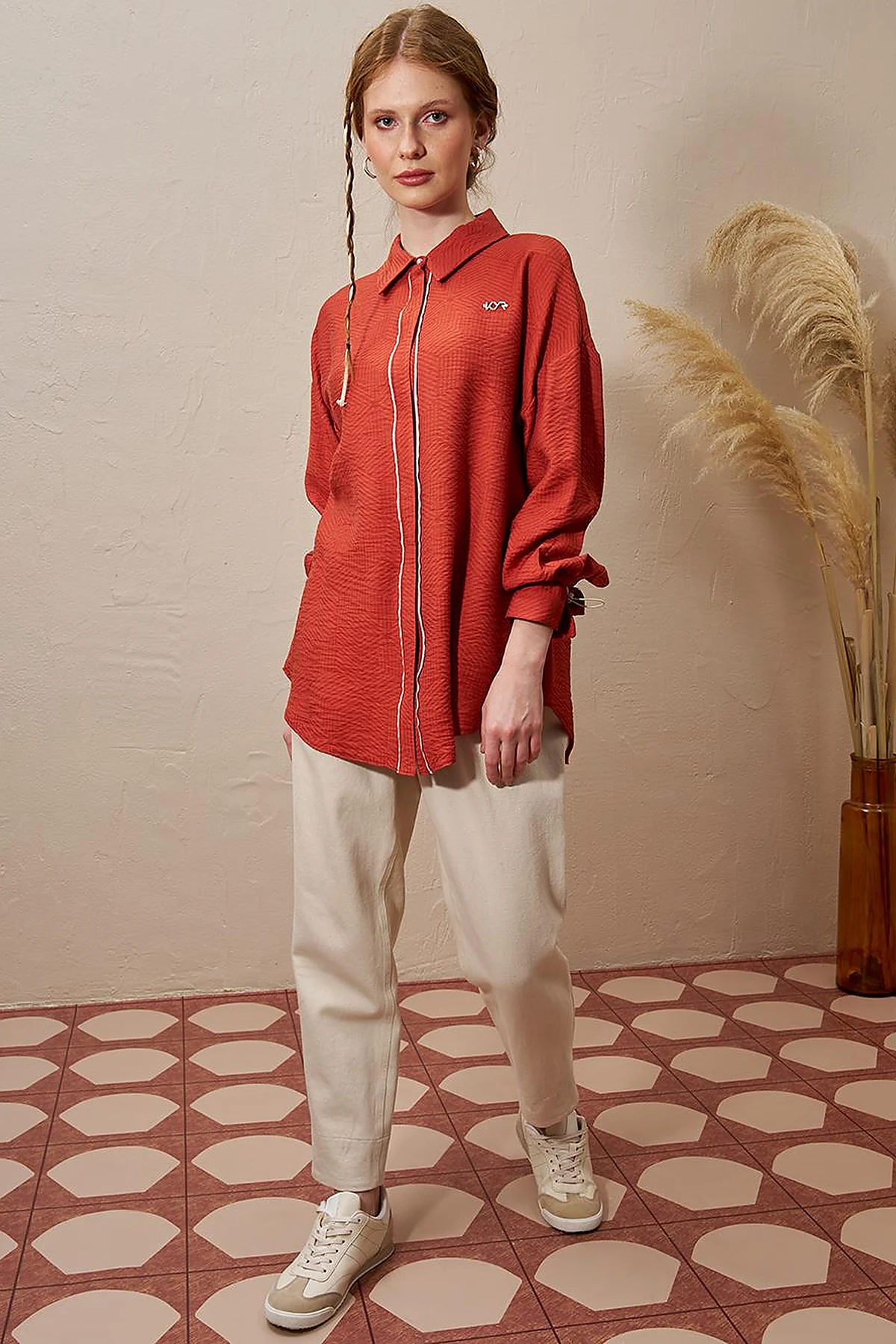 Hidden Placket Viscose Tunic Terracotta