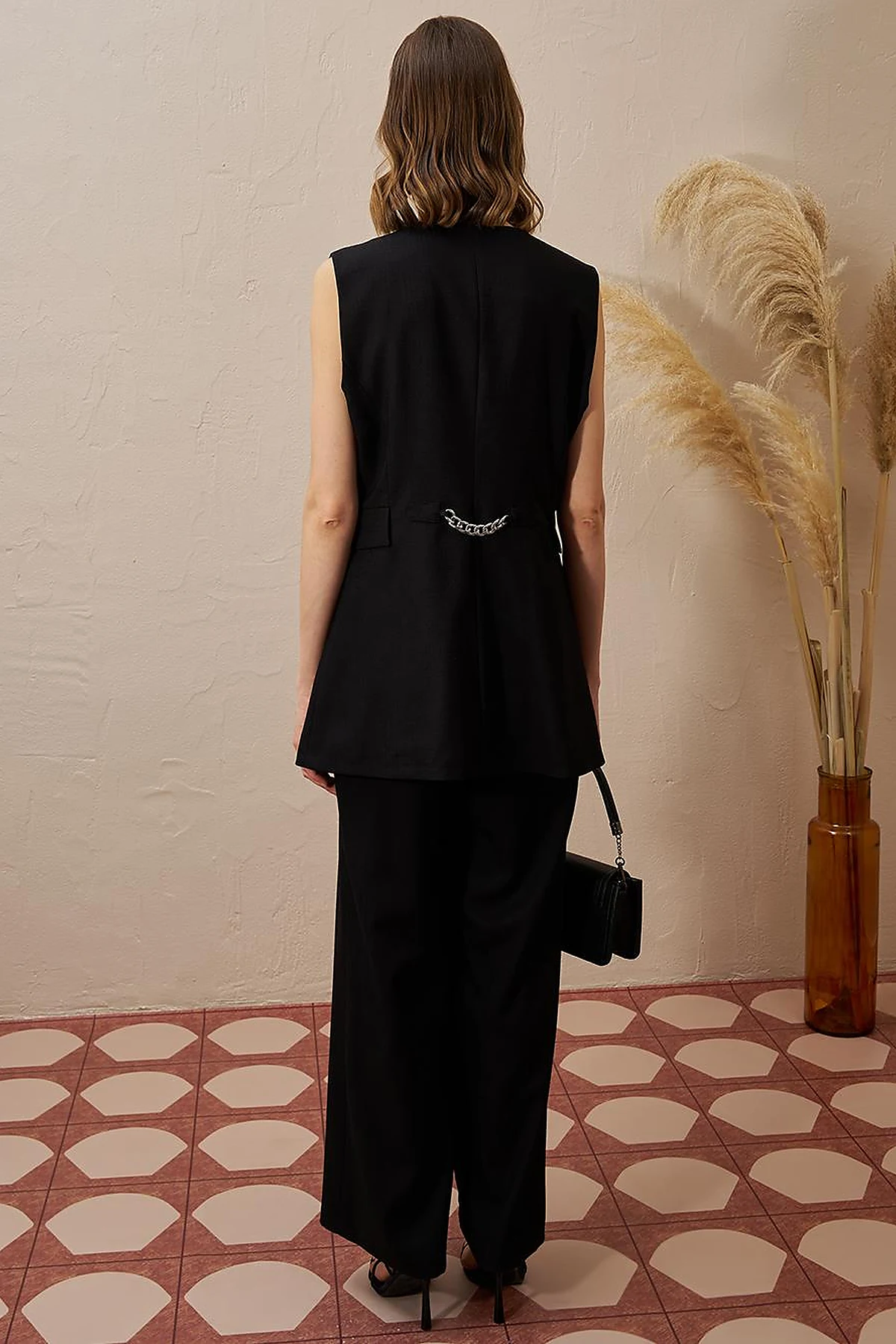 Metal Accessory Detailed Two Piece Suit Black