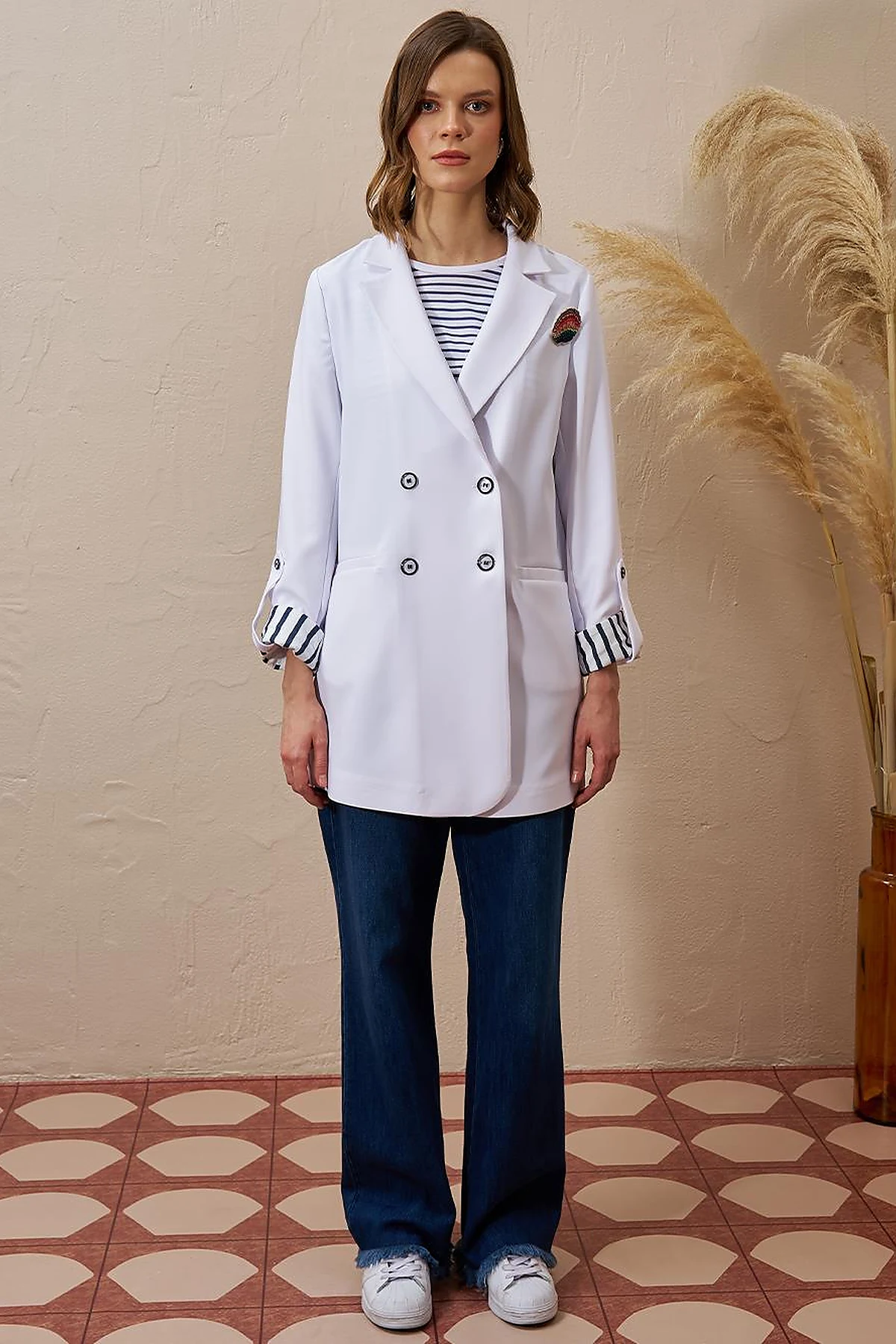 Brooched Blazer Jacket Optic White