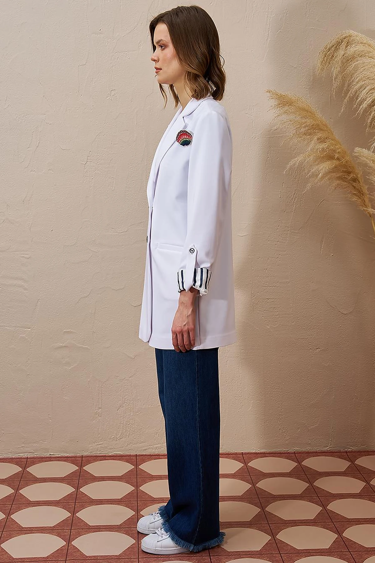 Brooched Blazer Jacket Optic White