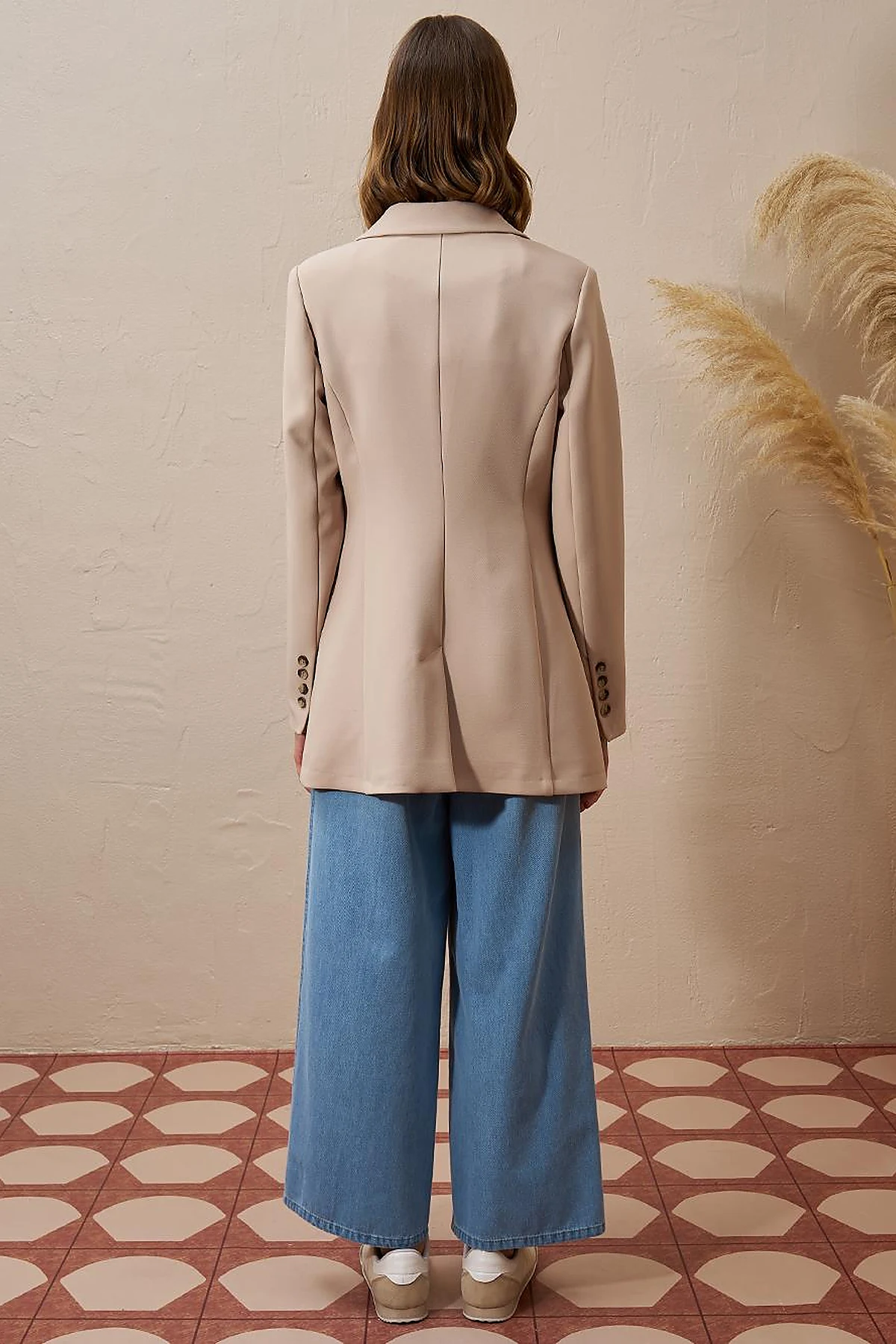 Single Button Blazer Jacket Beige