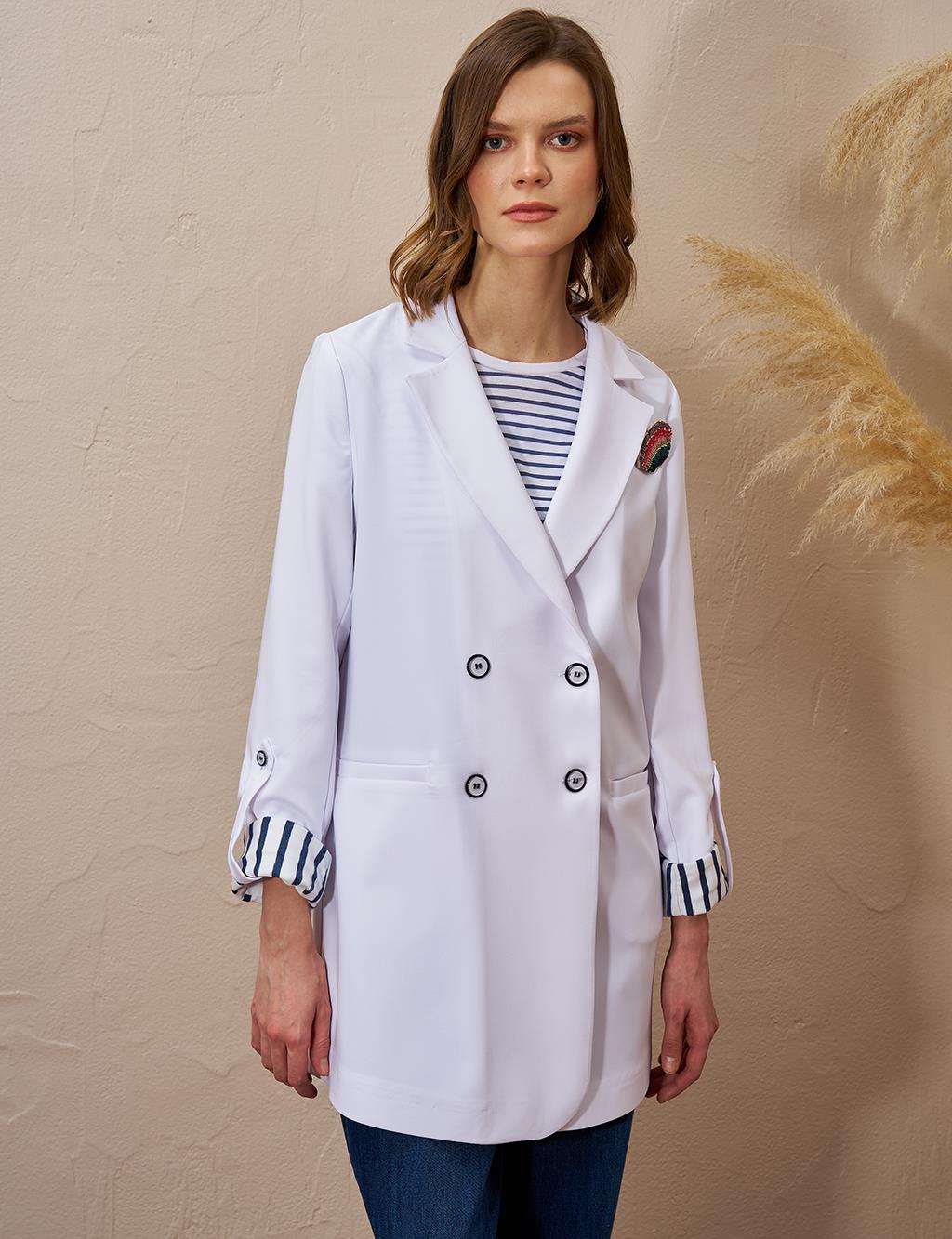 Brooched Blazer Jacket Optic White