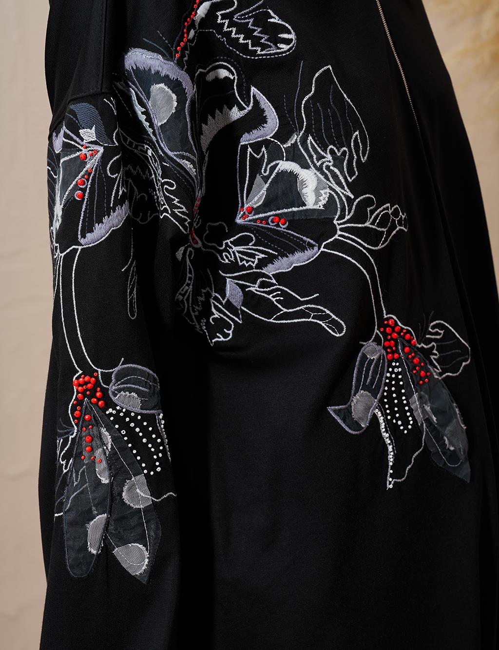Embroidered Appliqued Rayon Two Piece Suit Black