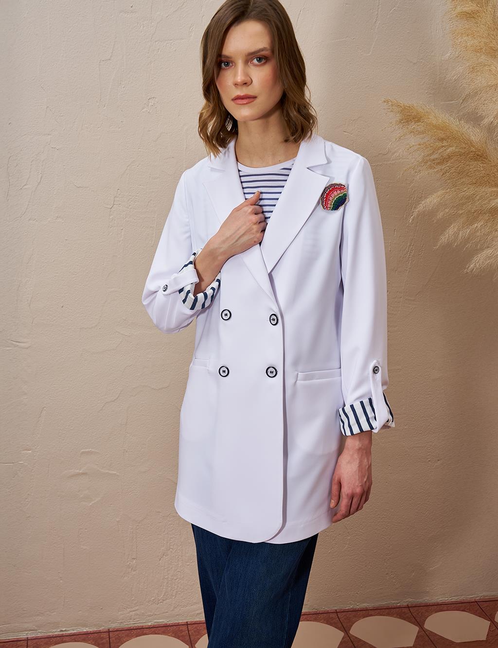 Brooched Blazer Jacket Optic White