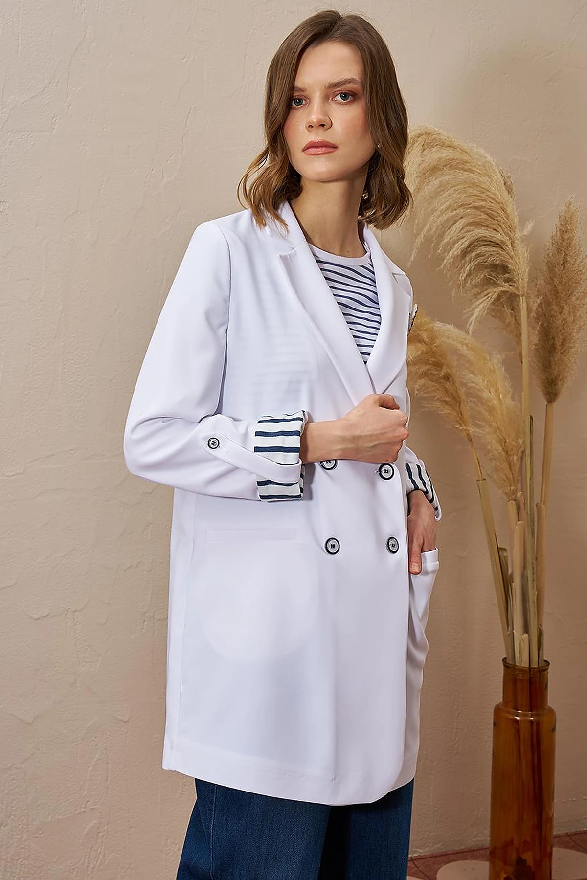 Brooched Blazer Jacket Optic White