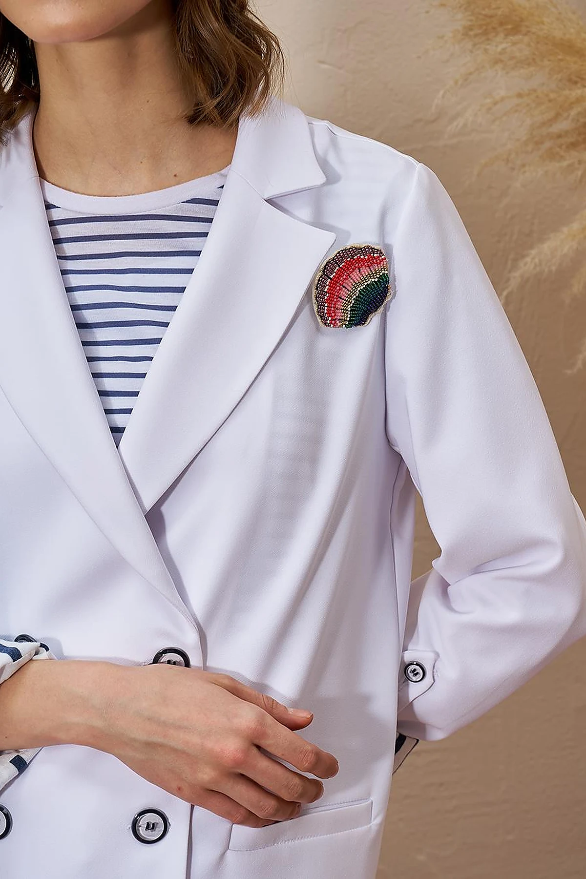 Brooched Blazer Jacket Optic White