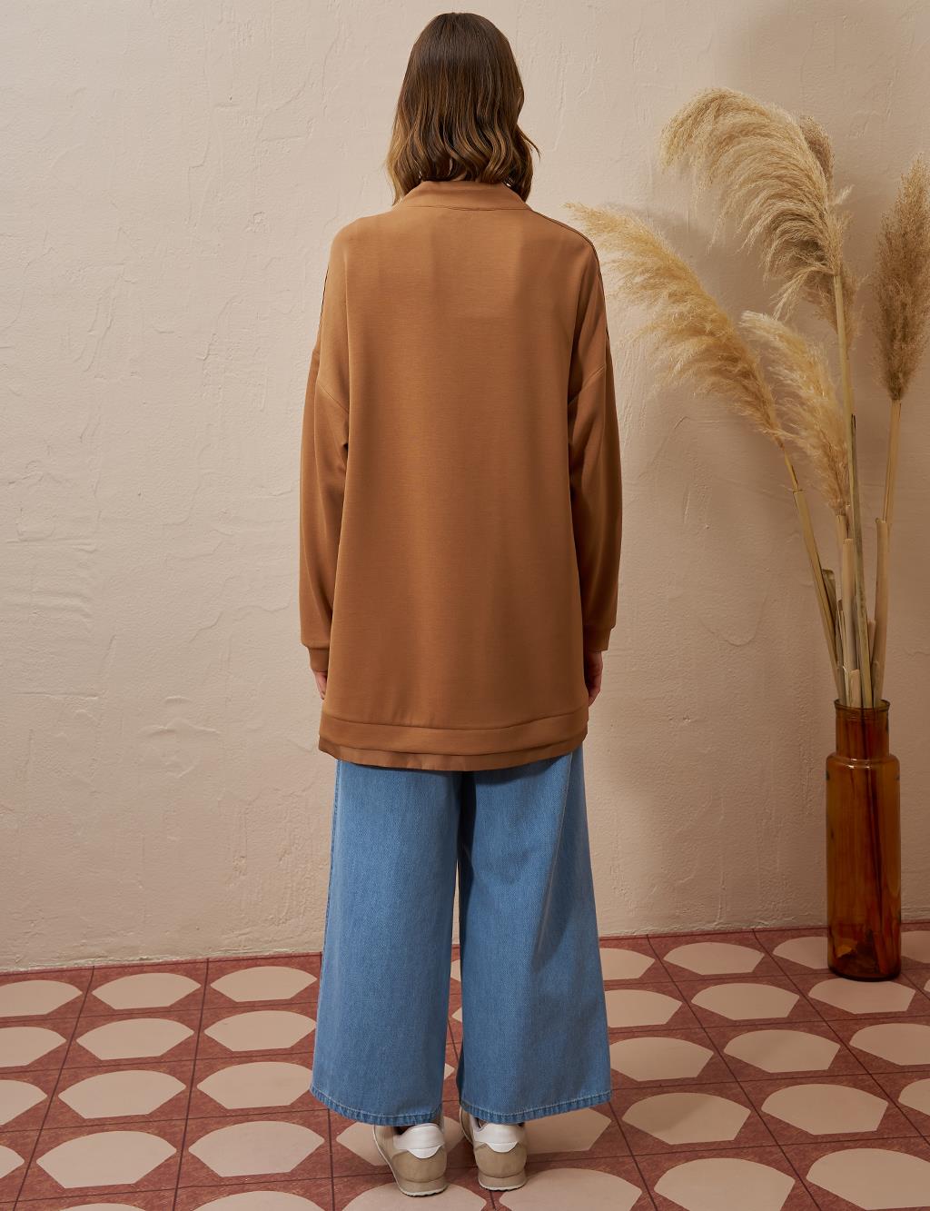Yarım Fermuar Kapamalı Scuba Sweatshirt Tütün