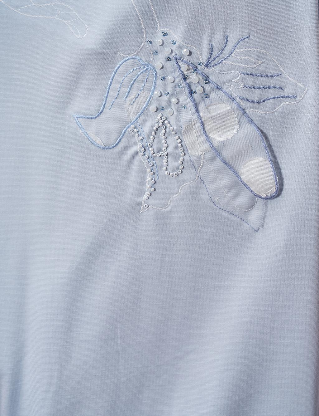 Embroidered Appliqued Rayon Two Piece Suit Blue