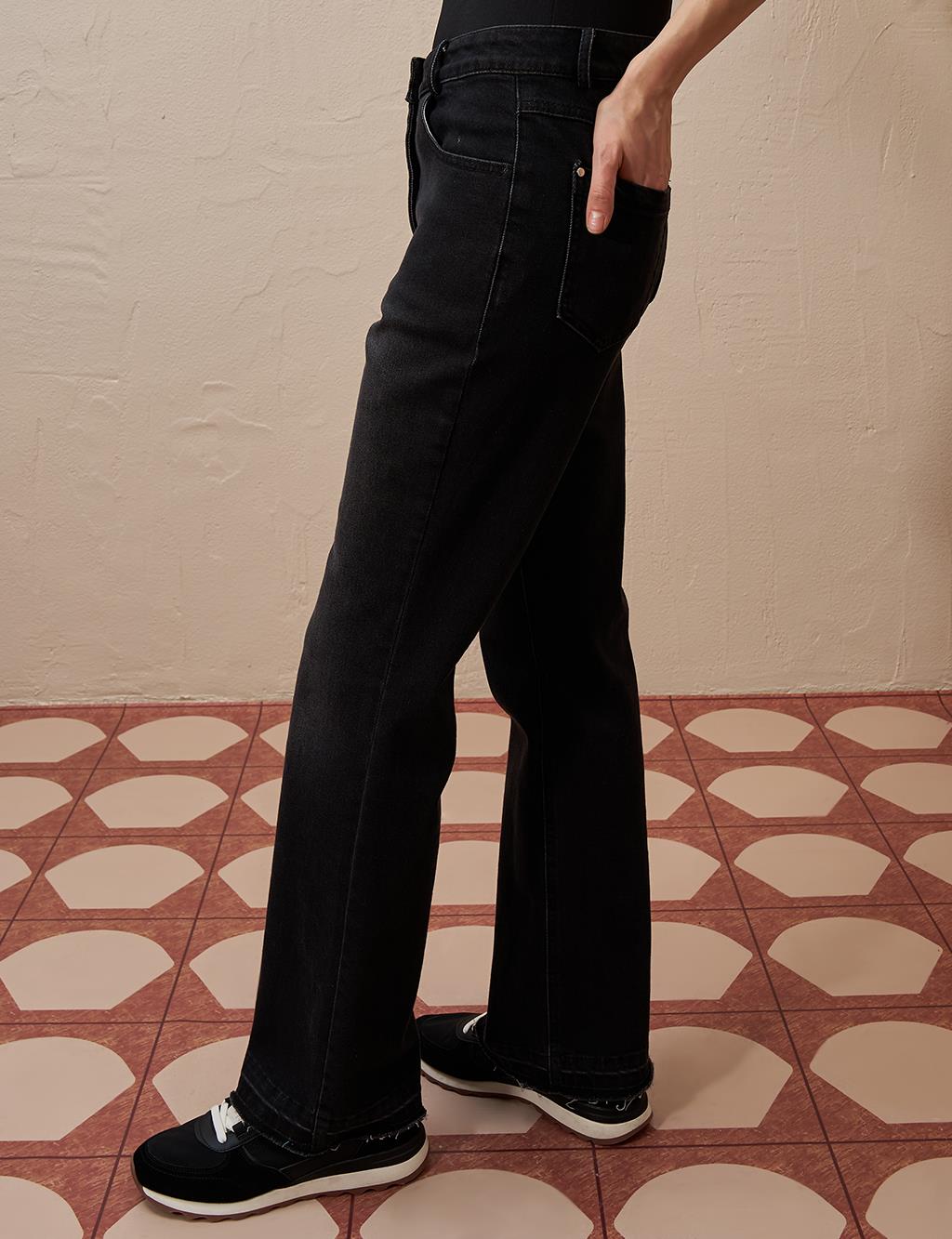Marine Straight High Waist Denim Pants Black