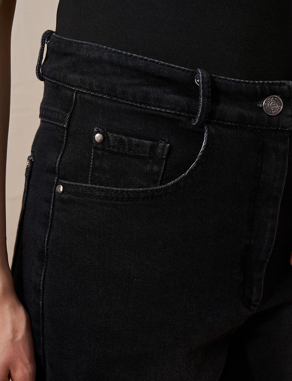 Marine Straight High Waist Denim Pants Black
