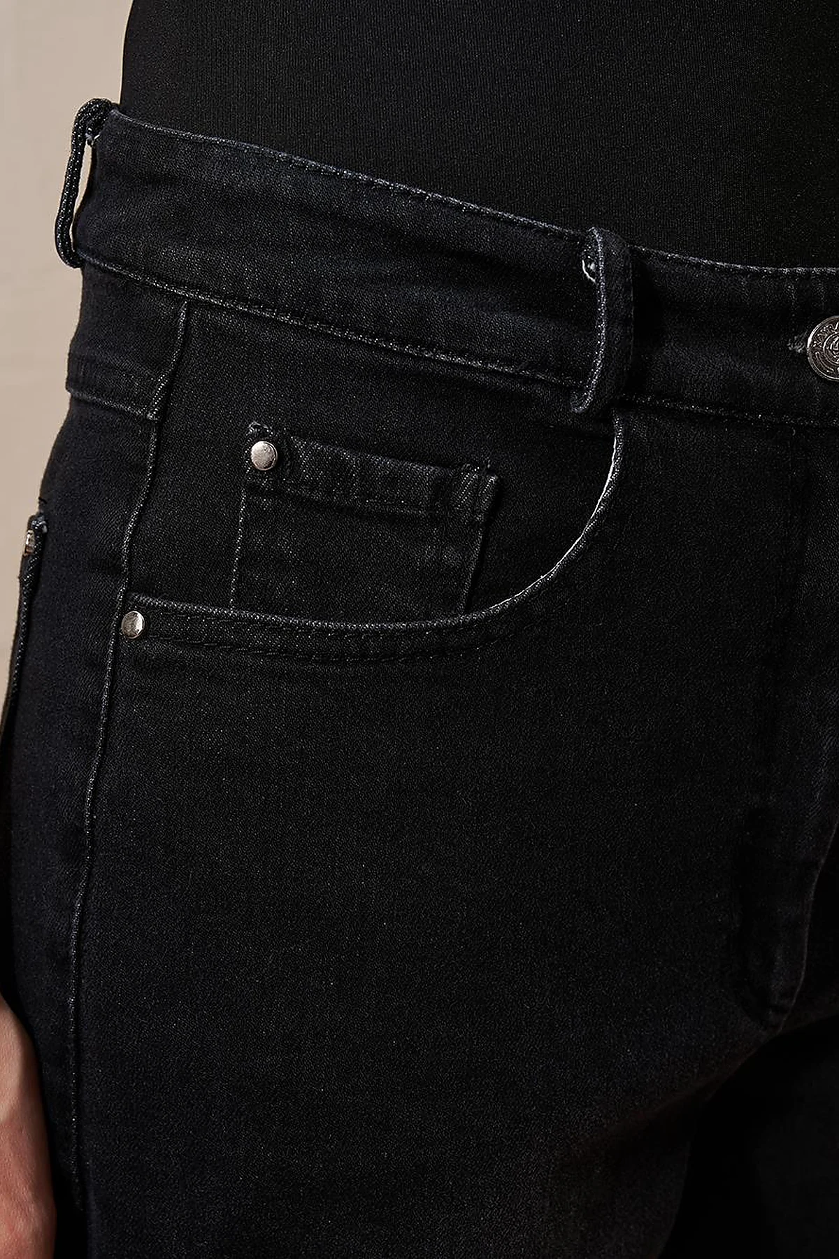 Marine Straight High Waist Denim Pants Black