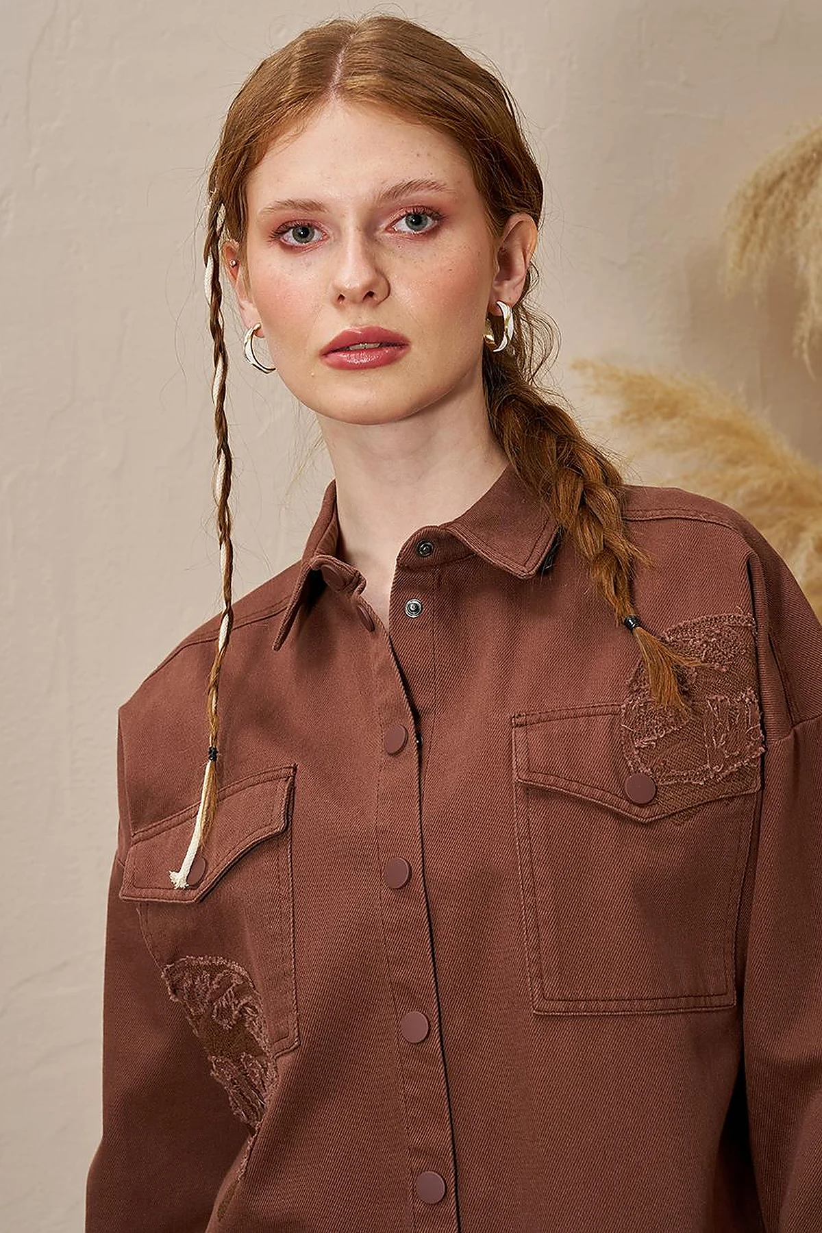 Embroidered Applique Canvas Tunic Coffee