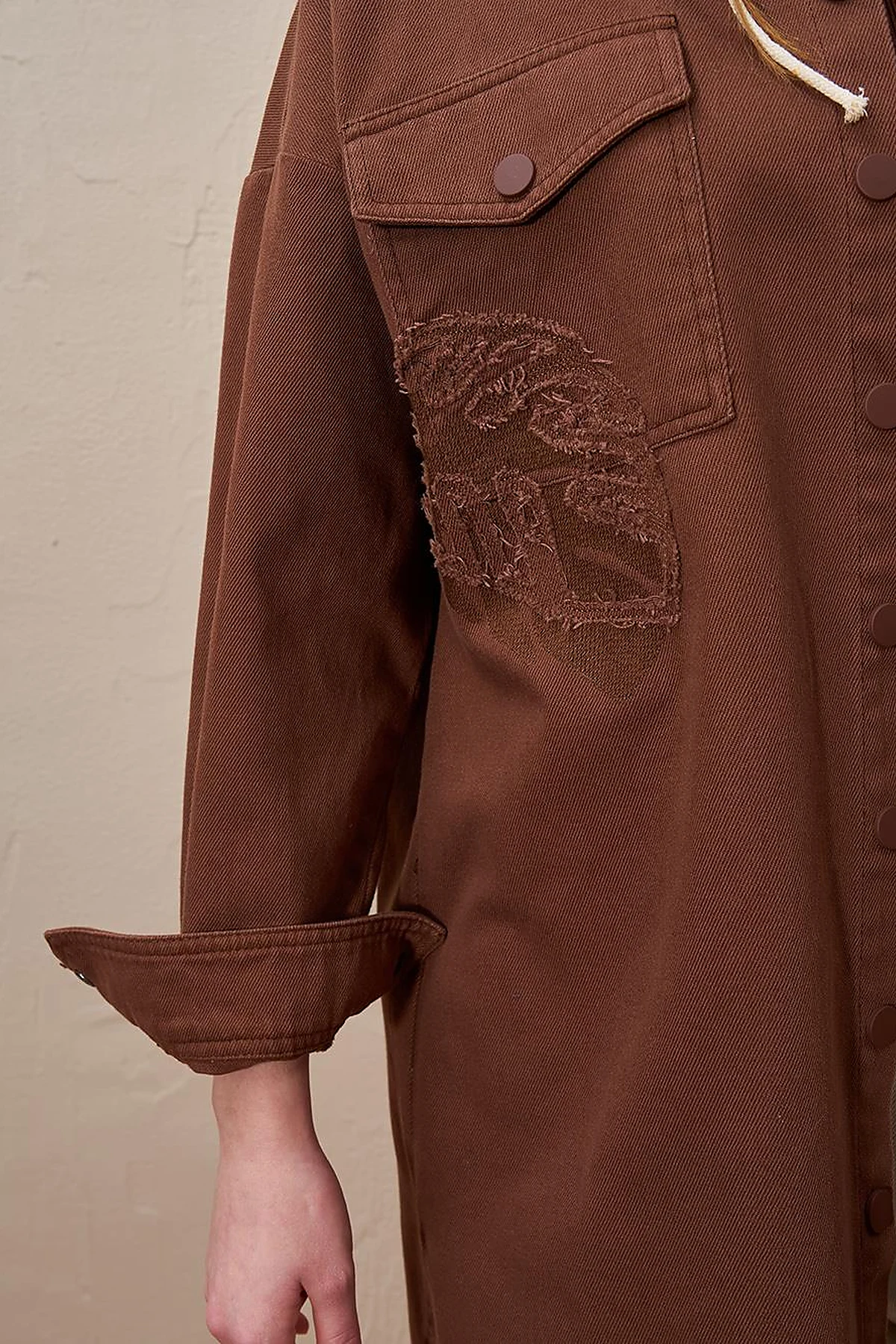 Embroidered Applique Canvas Tunic Coffee