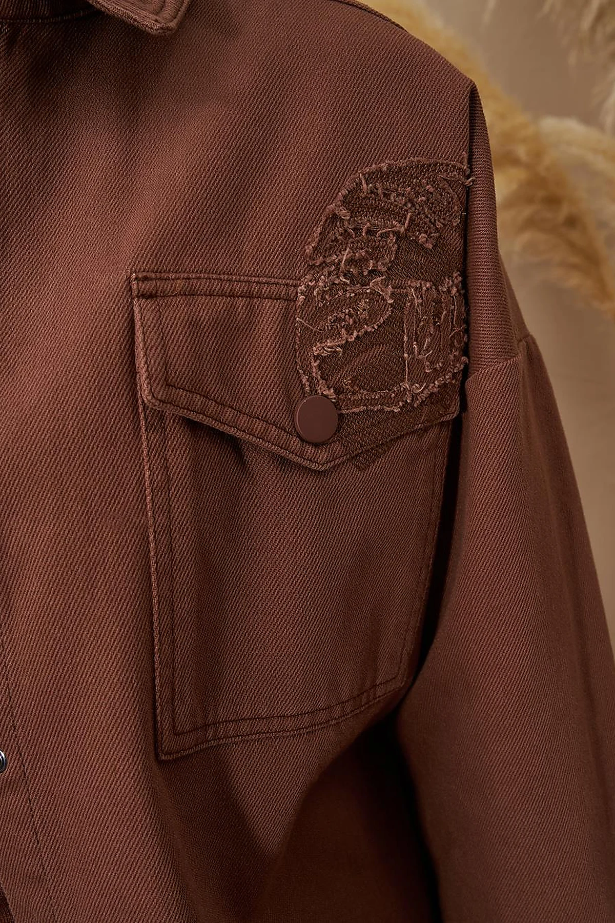 Embroidered Applique Canvas Tunic Coffee