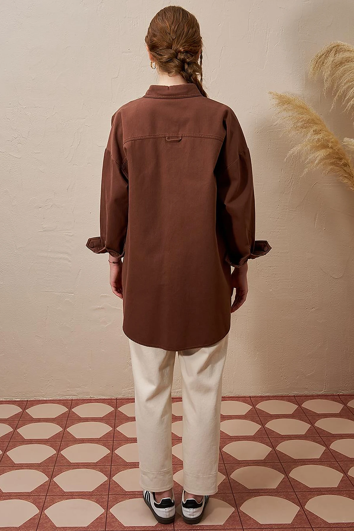 Embroidered Applique Canvas Tunic Coffee