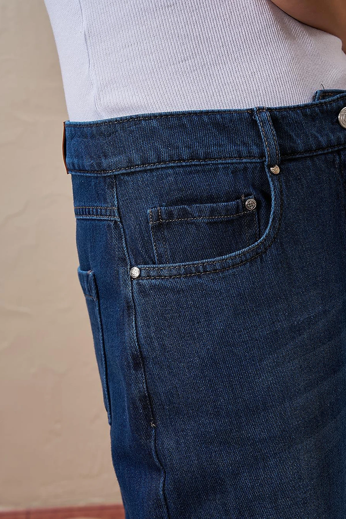 Wide-Leg Denim Pants Navy Blue