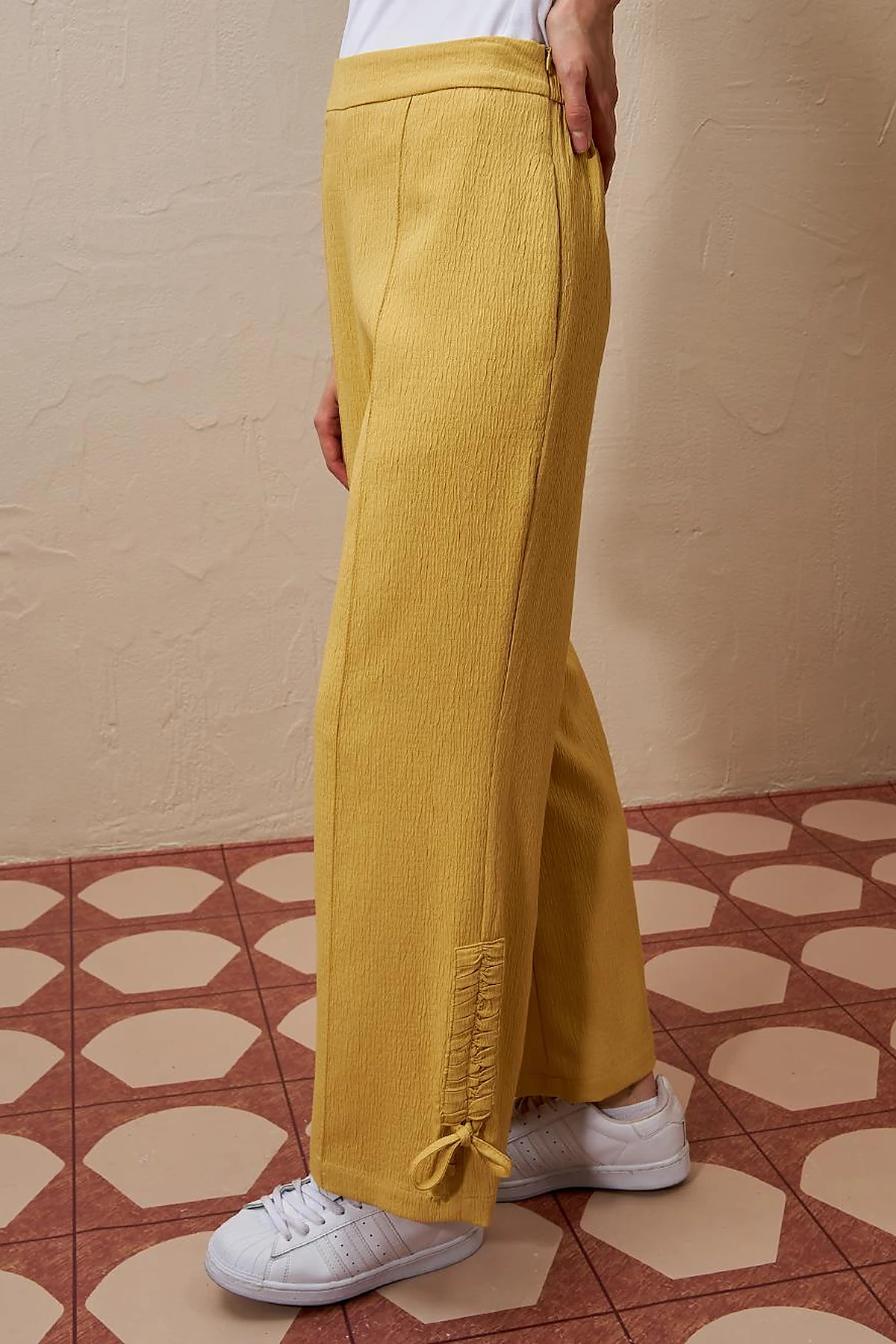 Drawstring Detail Pleated Two-Piece Set in Yellow