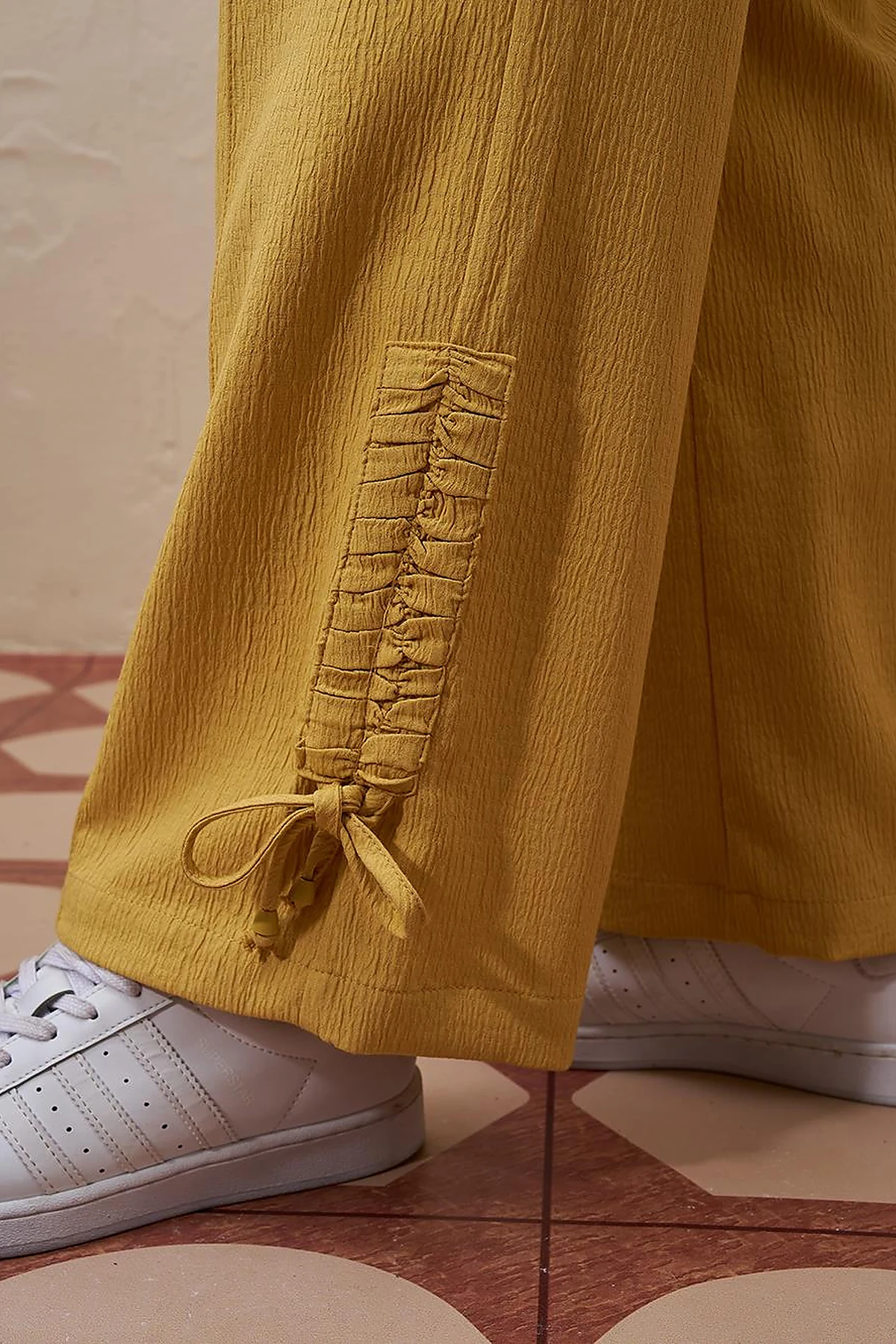 Drawstring Detail Pleated Two-Piece Set in Yellow