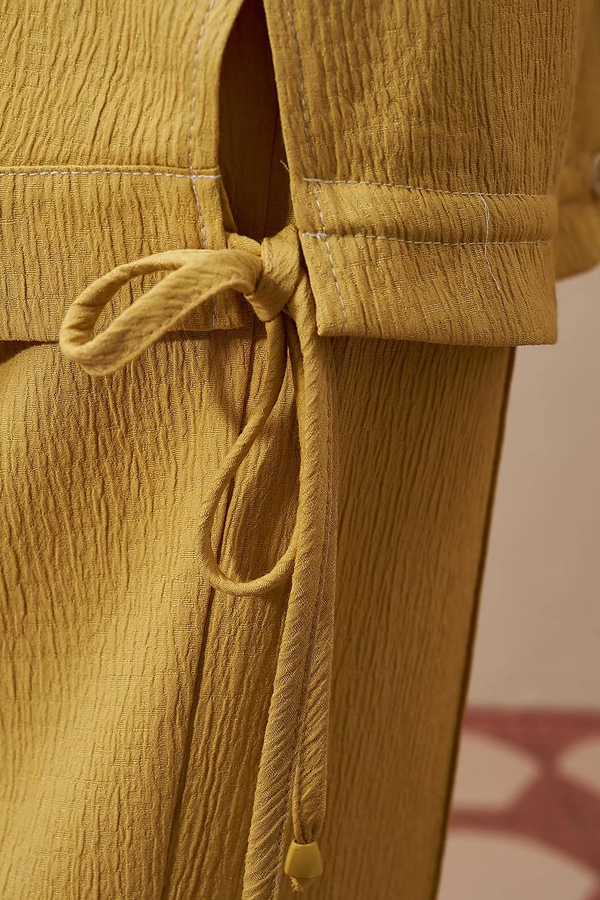 Drawstring Detail Pleated Two-Piece Set in Yellow
