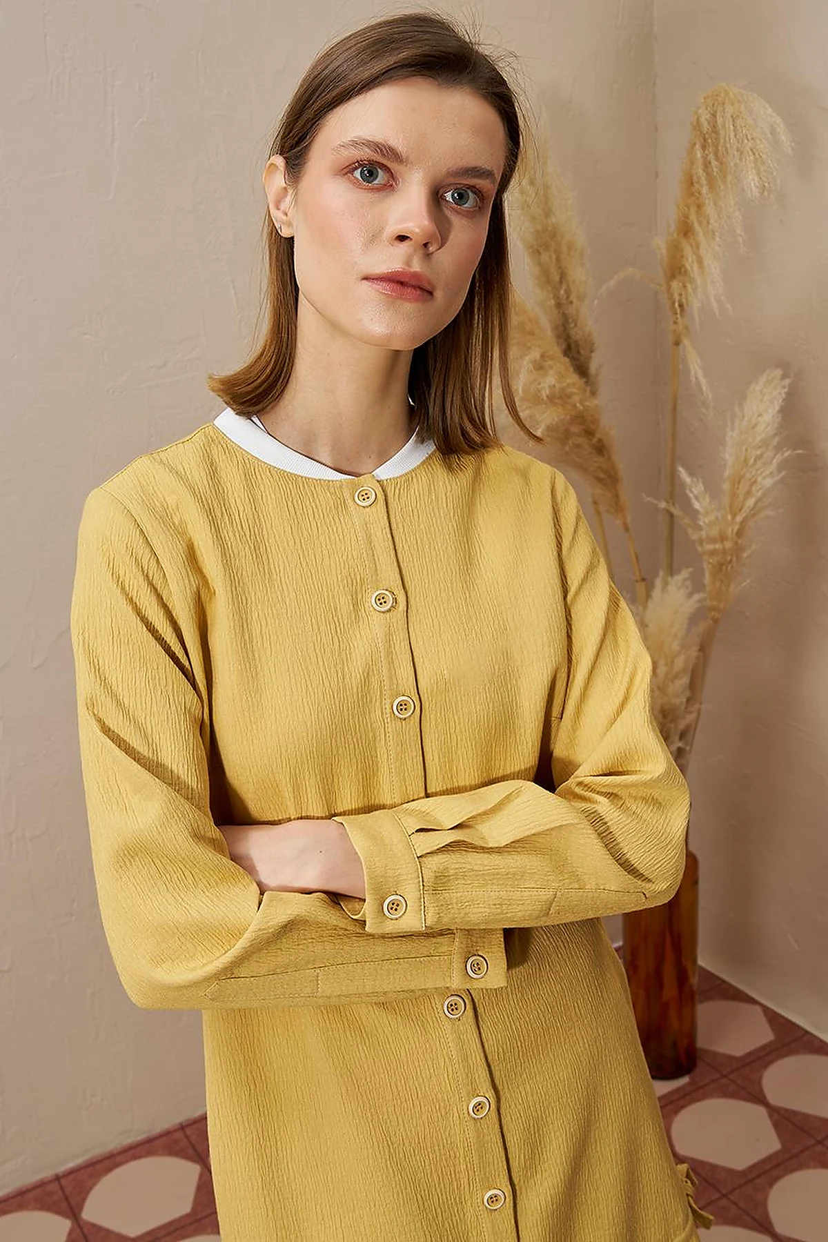 Drawstring Detail Pleated Two-Piece Set in Yellow