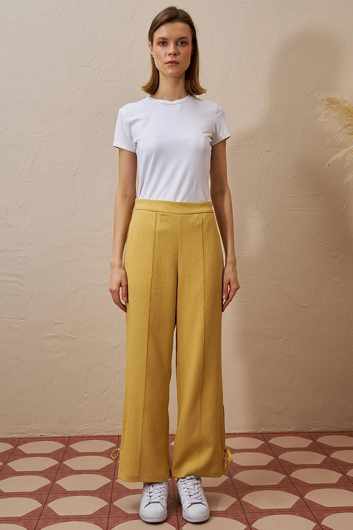 Drawstring Detail Pleated Two-Piece Set in Yellow
