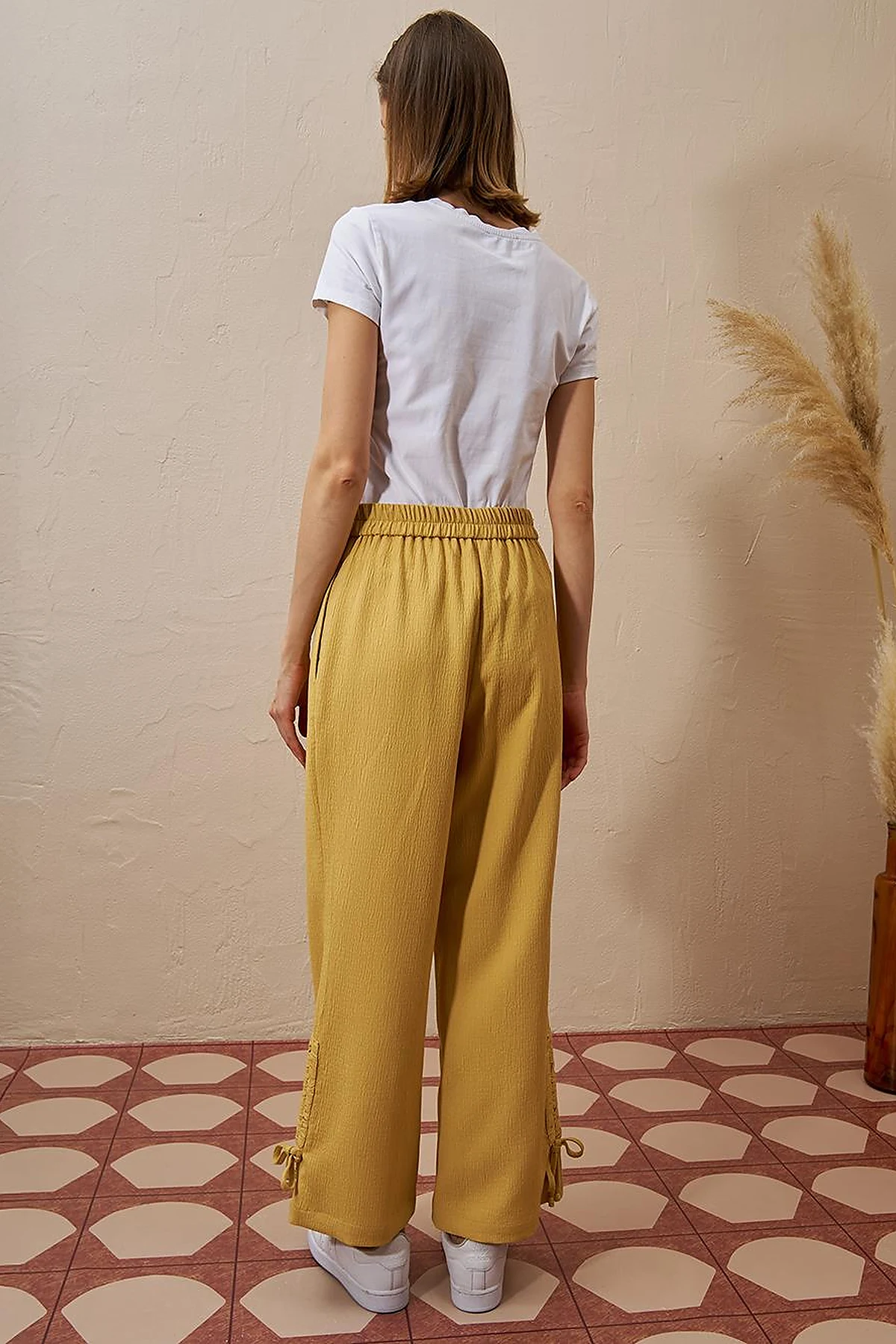 Drawstring Detail Pleated Two-Piece Set in Yellow