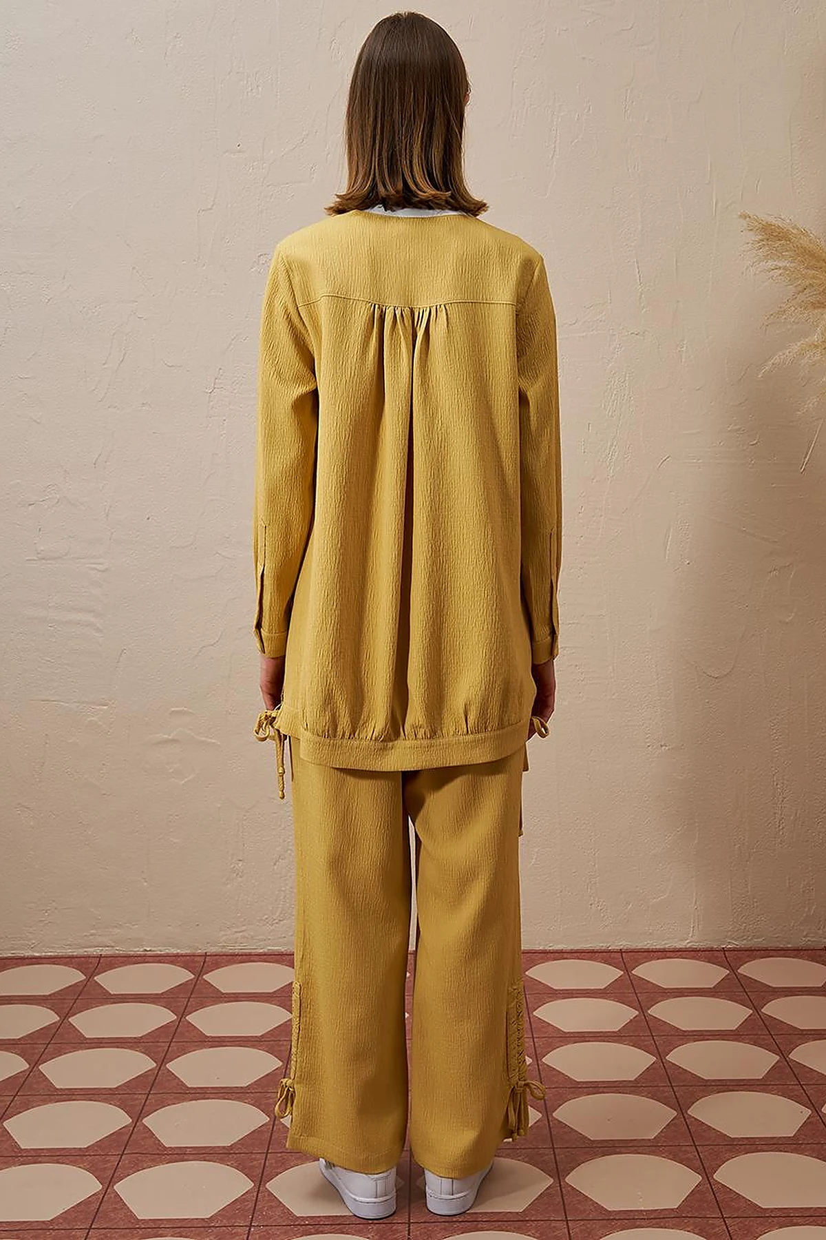 Drawstring Detail Pleated Two-Piece Set in Yellow