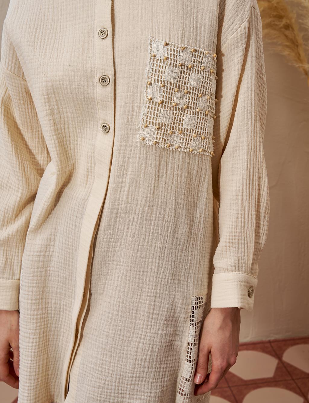 Mesh Detailed Muslin Tunic Cream