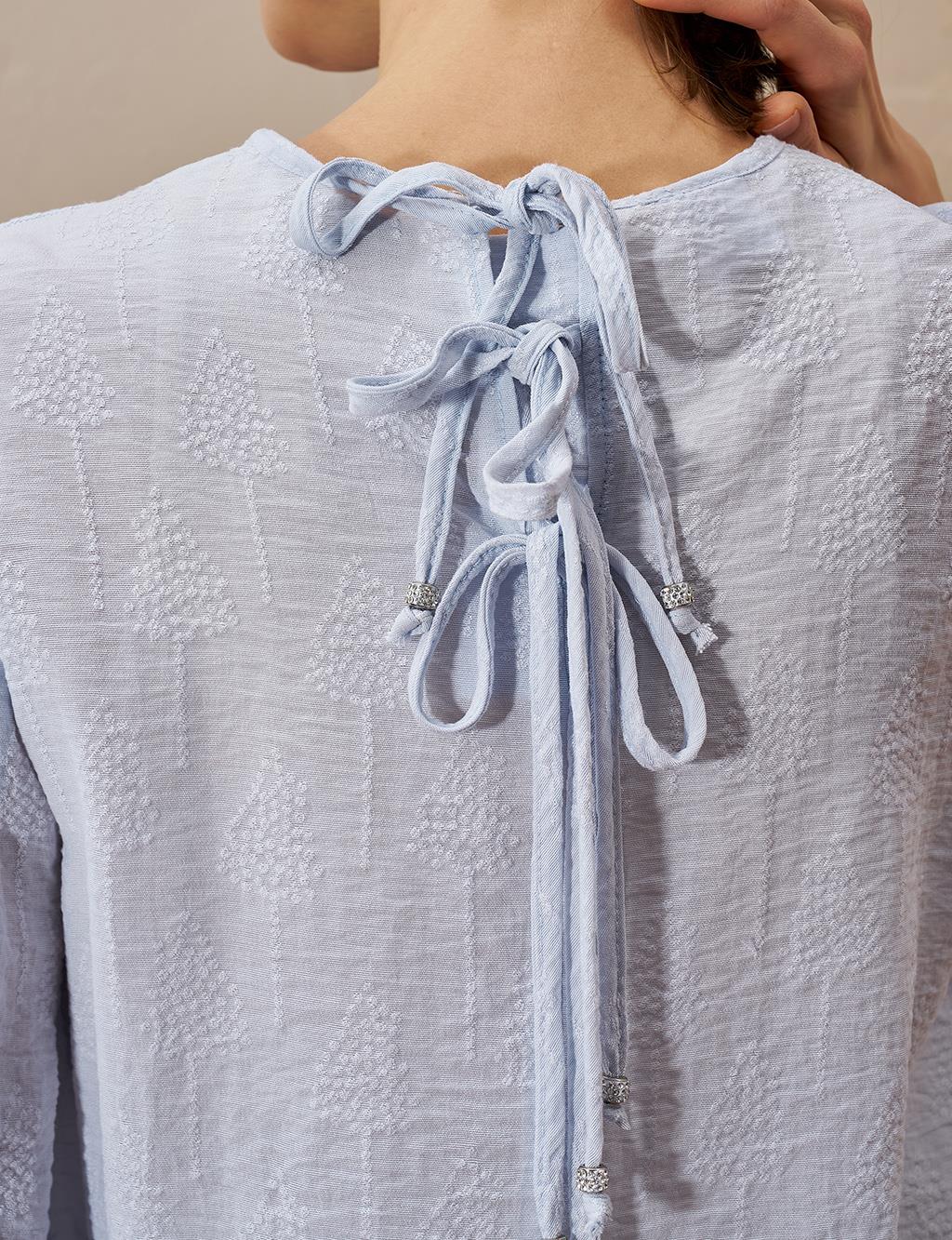 Tie-Back Poplin Blouse Blue