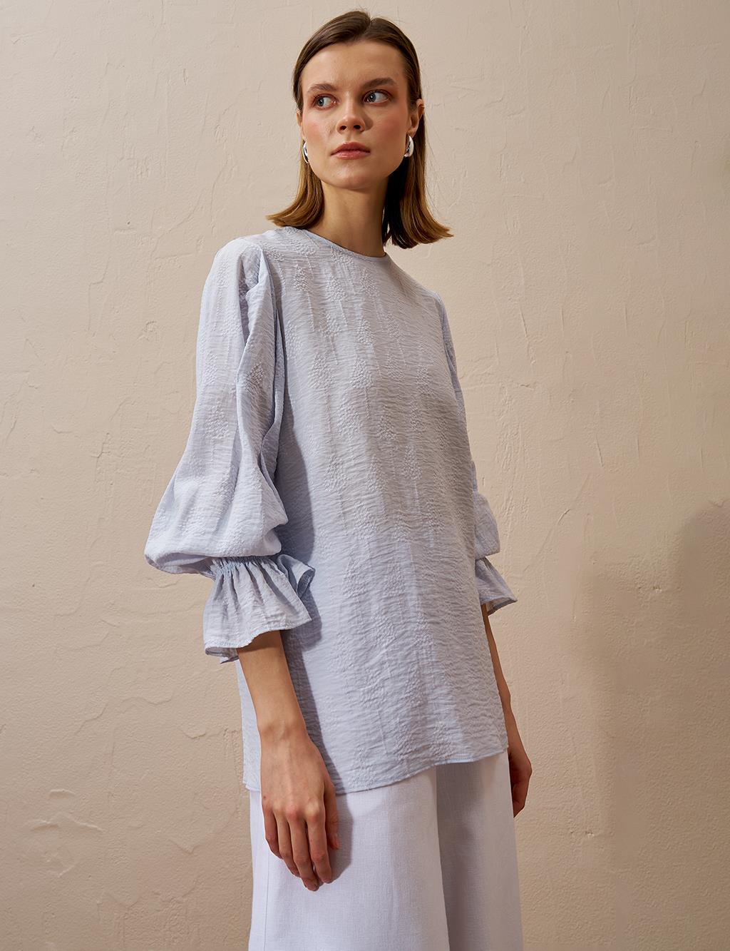 Tie-Back Poplin Blouse Blue