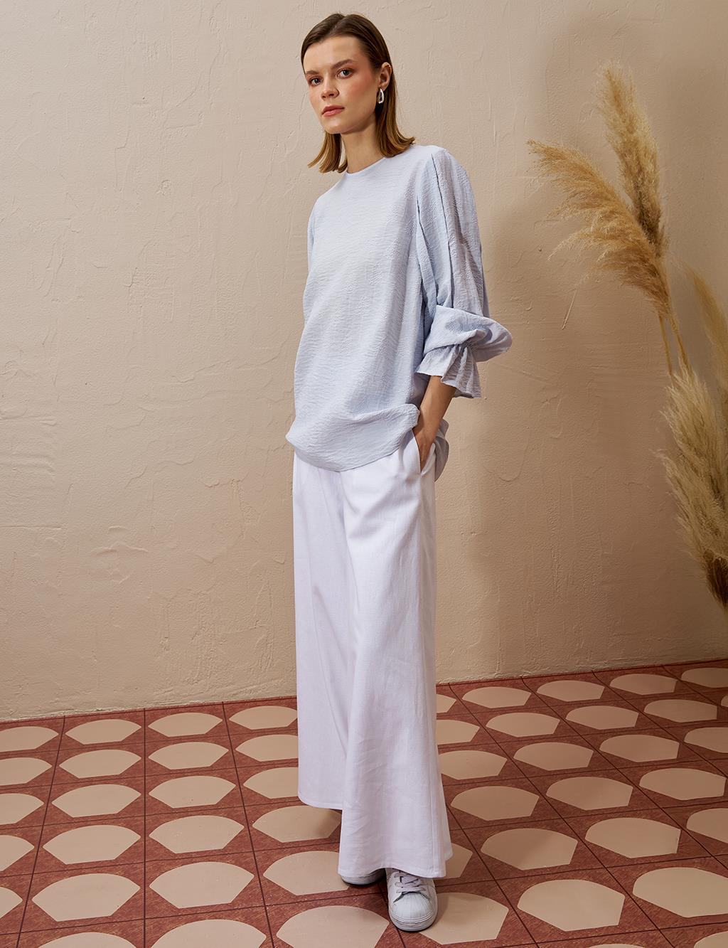 Tie-Back Poplin Blouse Blue
