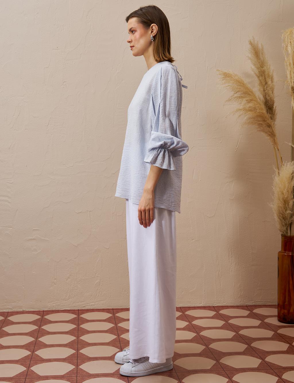 Tie-Back Poplin Blouse Blue