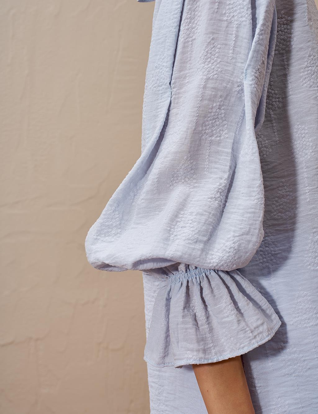 Tie-Back Poplin Blouse Blue
