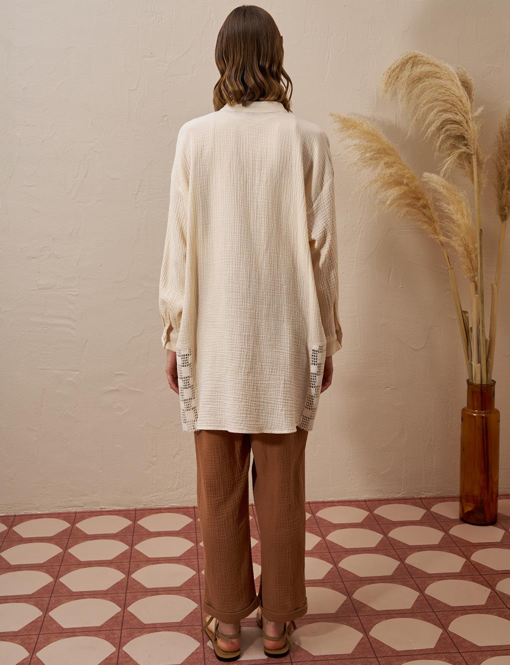 Mesh Detailed Muslin Tunic Cream