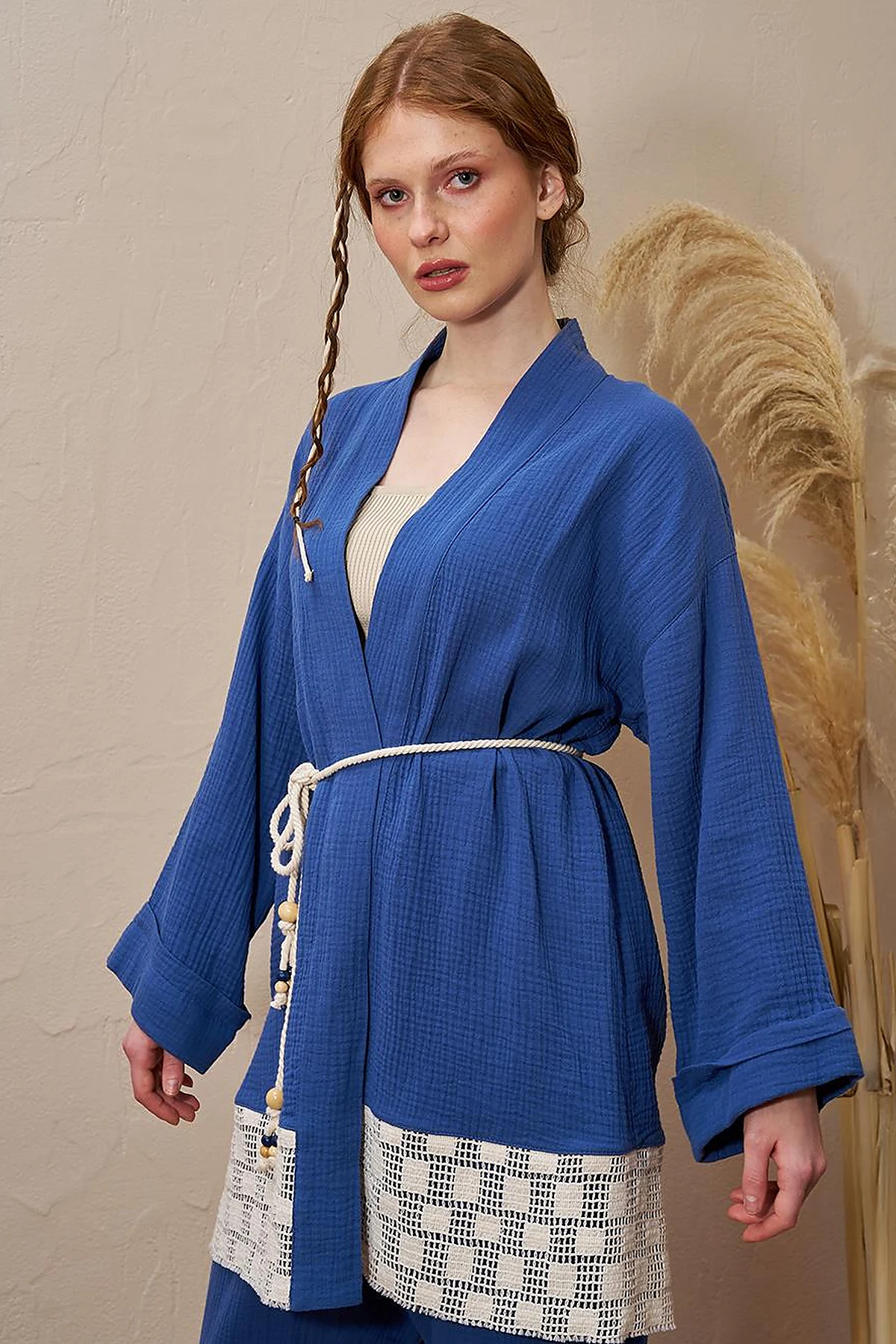 Tie Detail Muslin Kimono Indigo