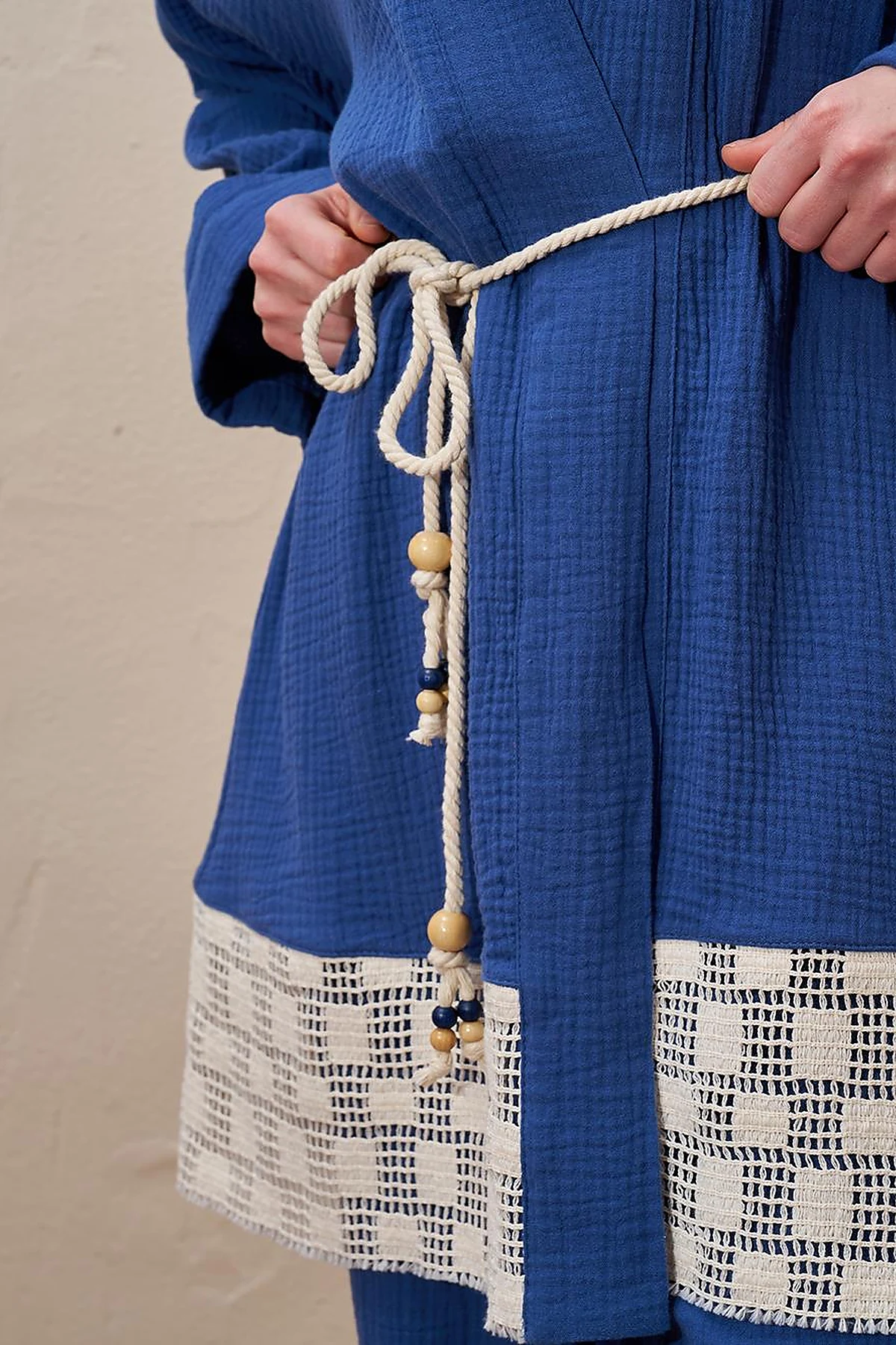 Tie Detail Muslin Kimono Indigo