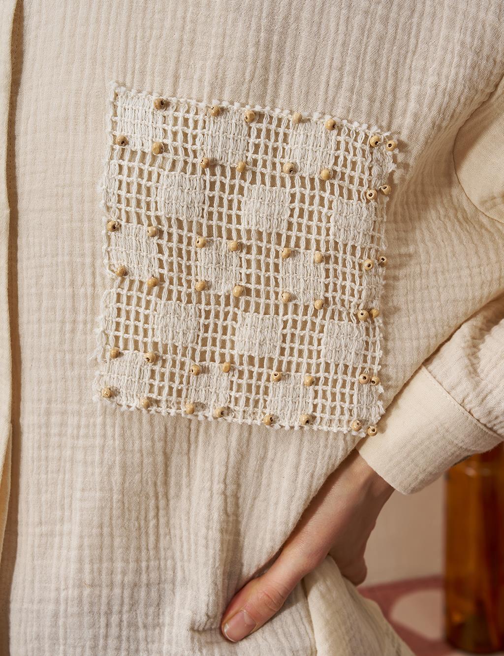 Mesh Detailed Muslin Tunic Cream