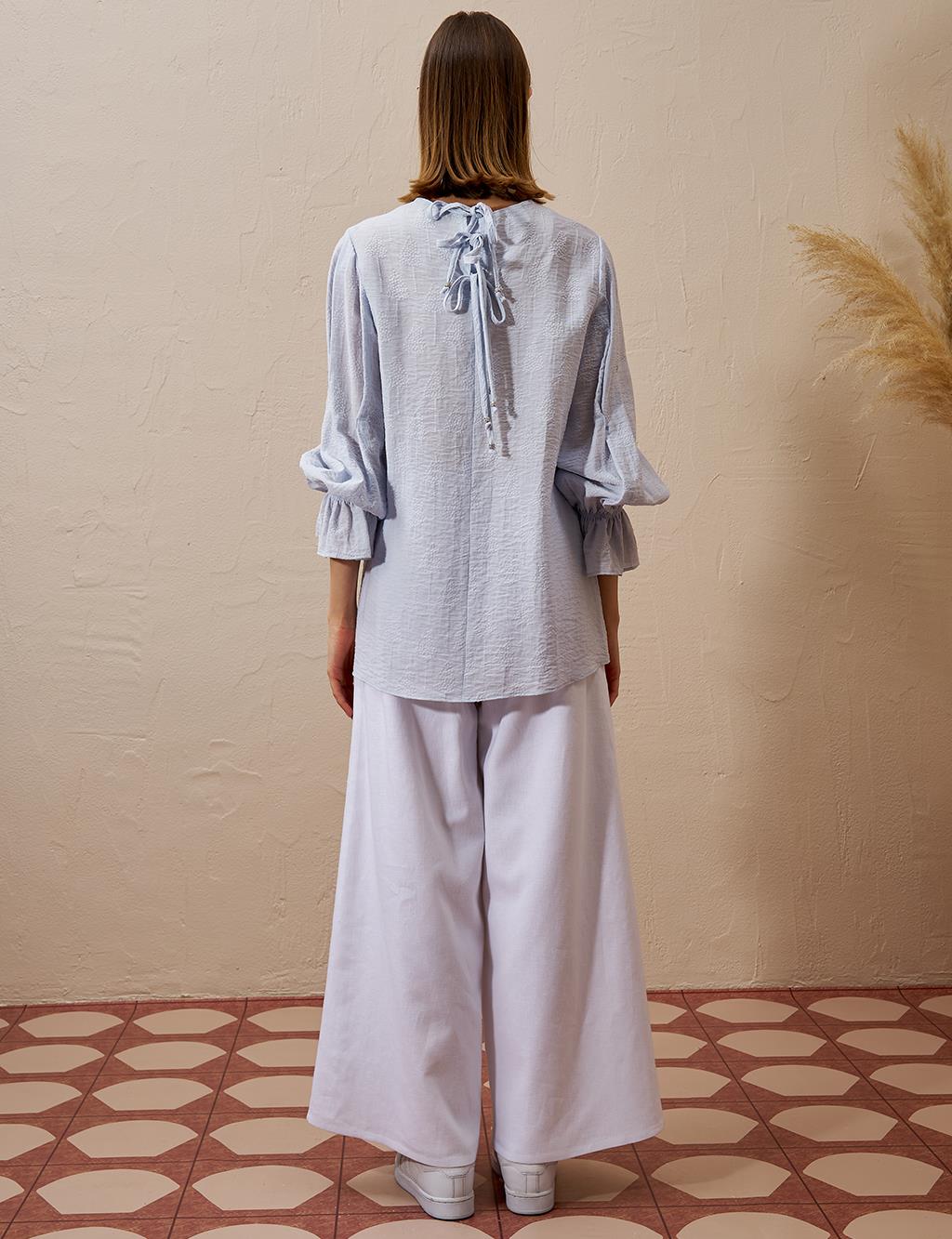 Tie-Back Poplin Blouse Blue