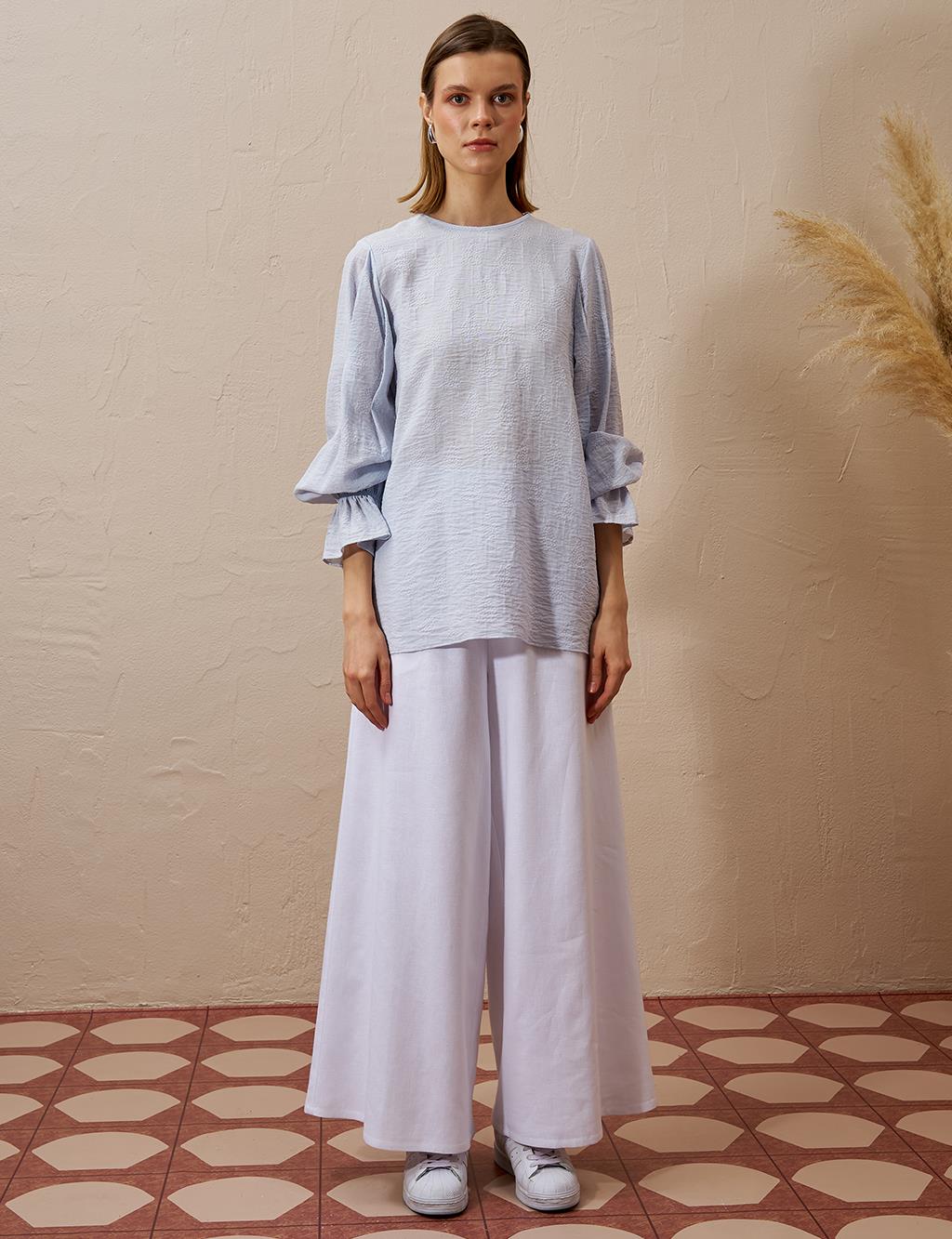 Tie-Back Poplin Blouse Blue