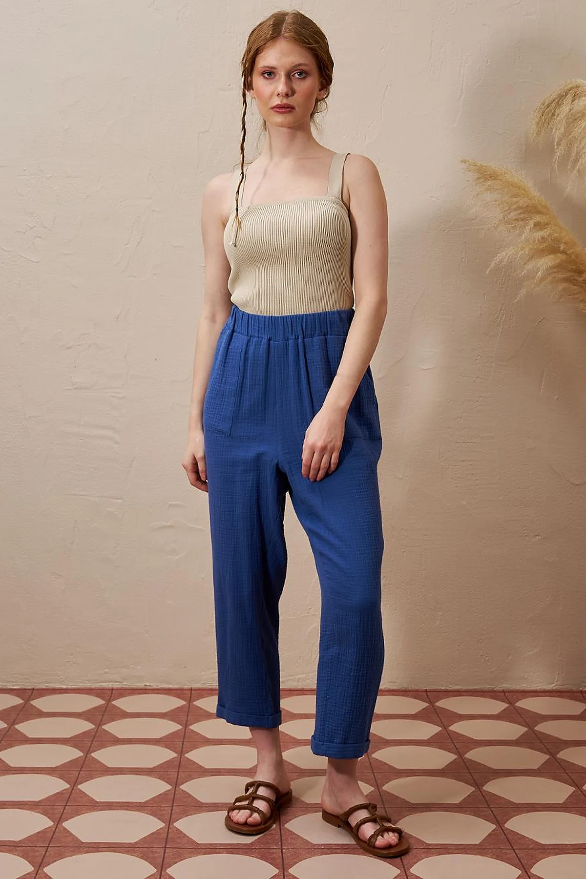 Carrot Fit Muslin Pants Indigo
