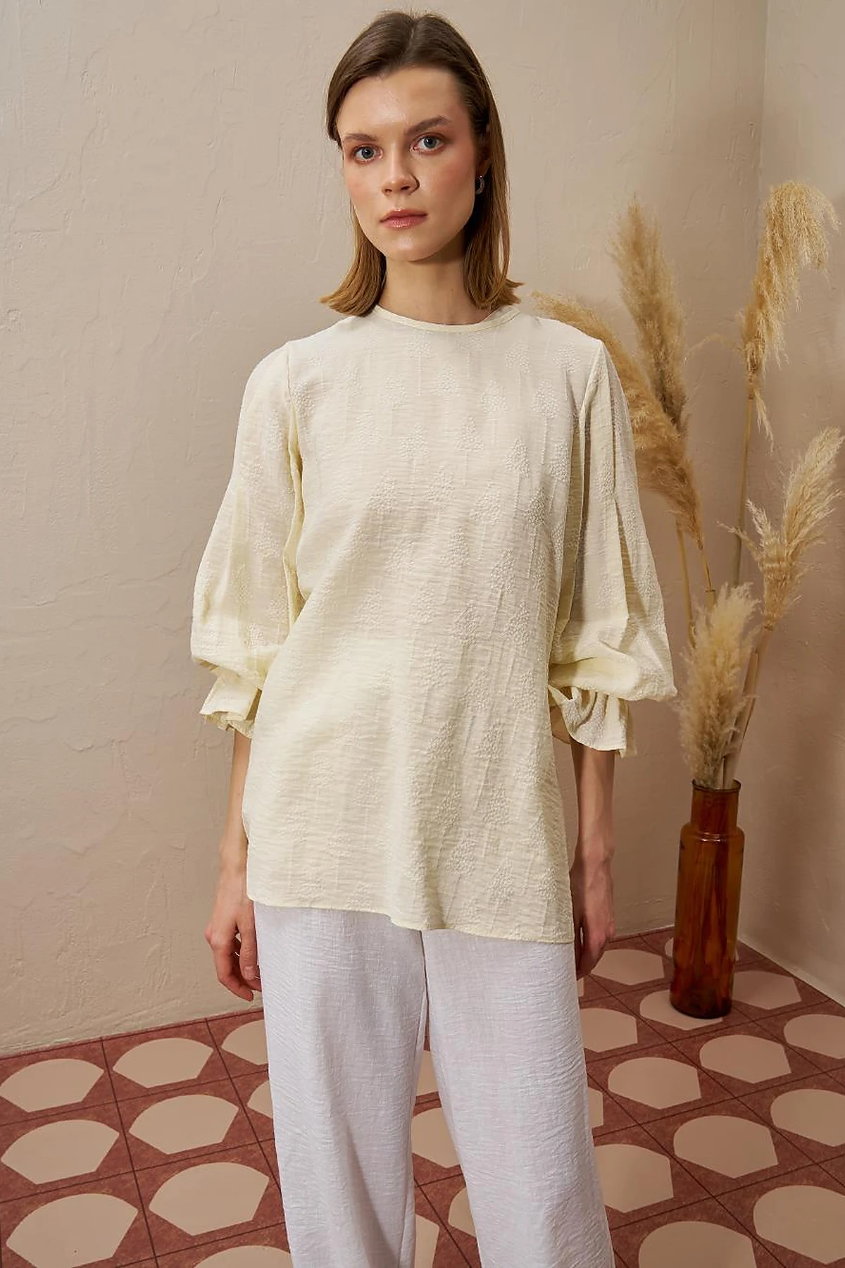 Tie-Back Viscose Blouse Cream