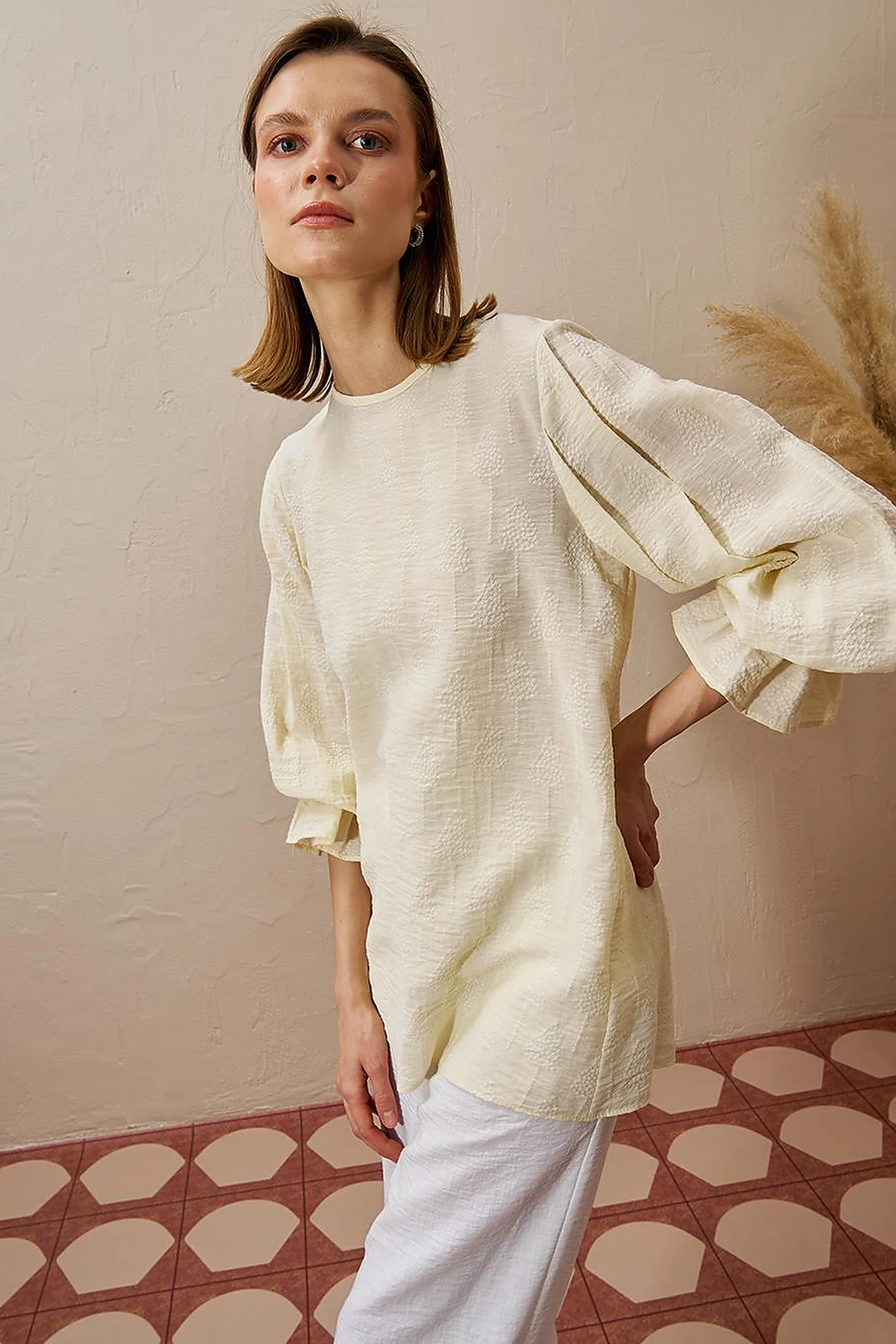 Tie-Back Viscose Blouse Cream