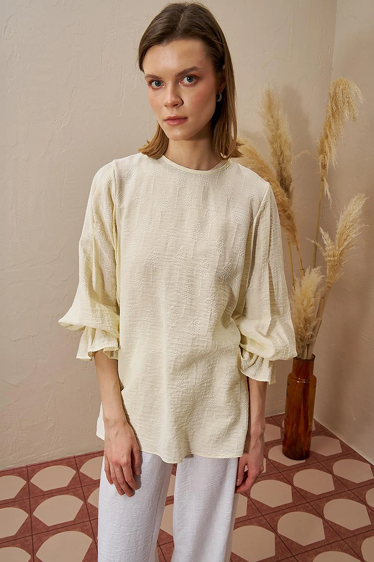 Tie-Back Viscose Blouse Cream