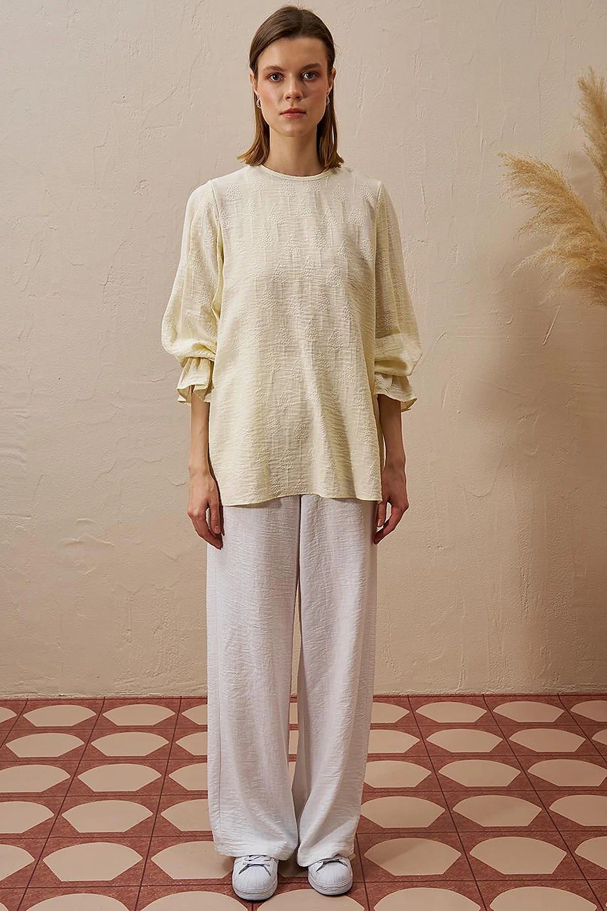 Tie-Back Viscose Blouse Cream