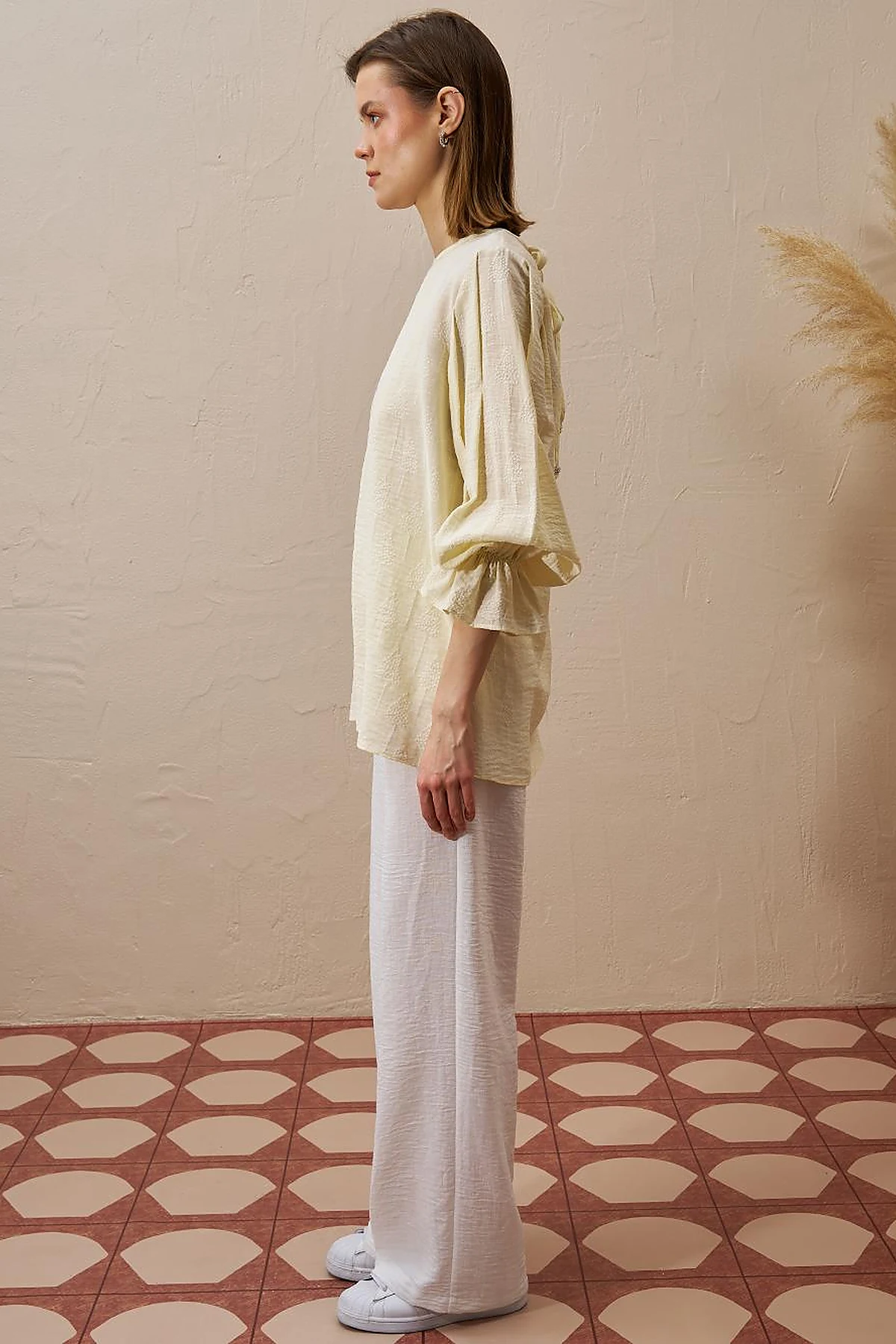 Tie-Back Viscose Blouse Cream