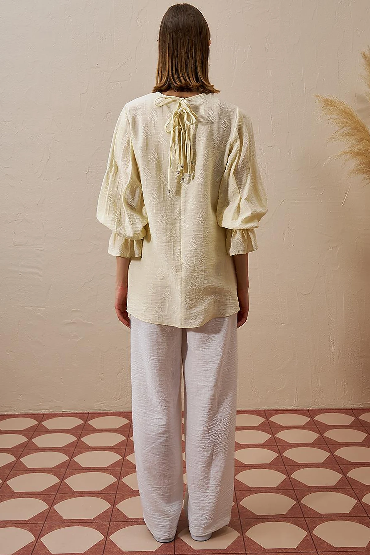 Tie-Back Viscose Blouse Cream