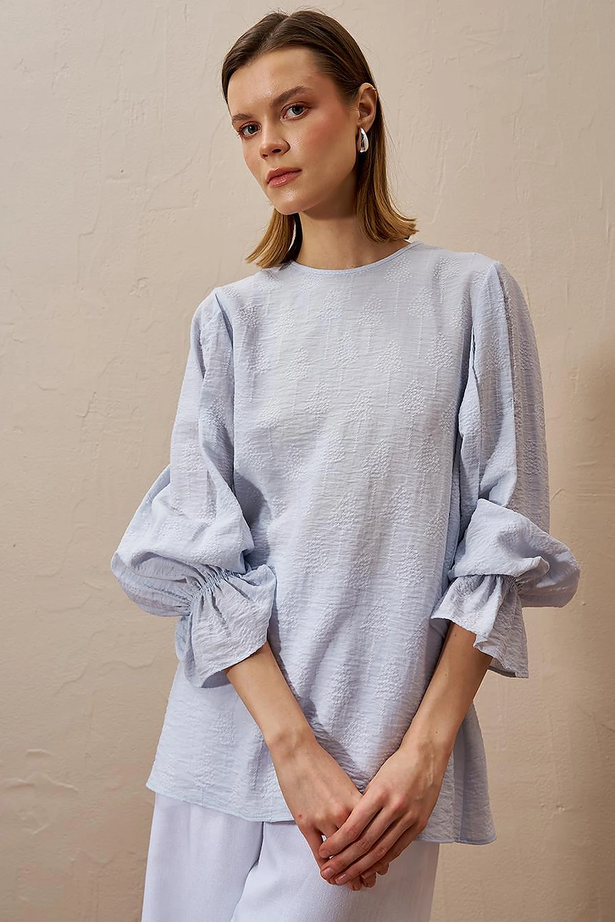 Tie-Back Viscose Blouse Blue